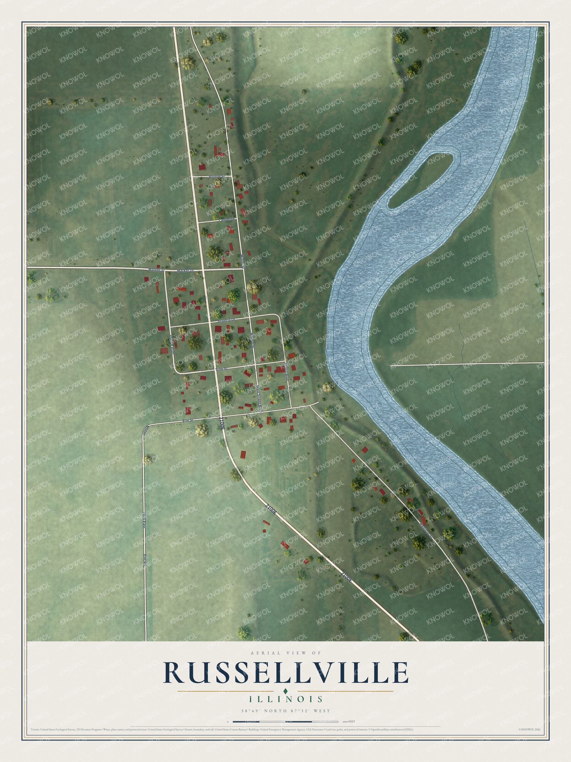 Watermarked full-map preview of Russellville, Illinois