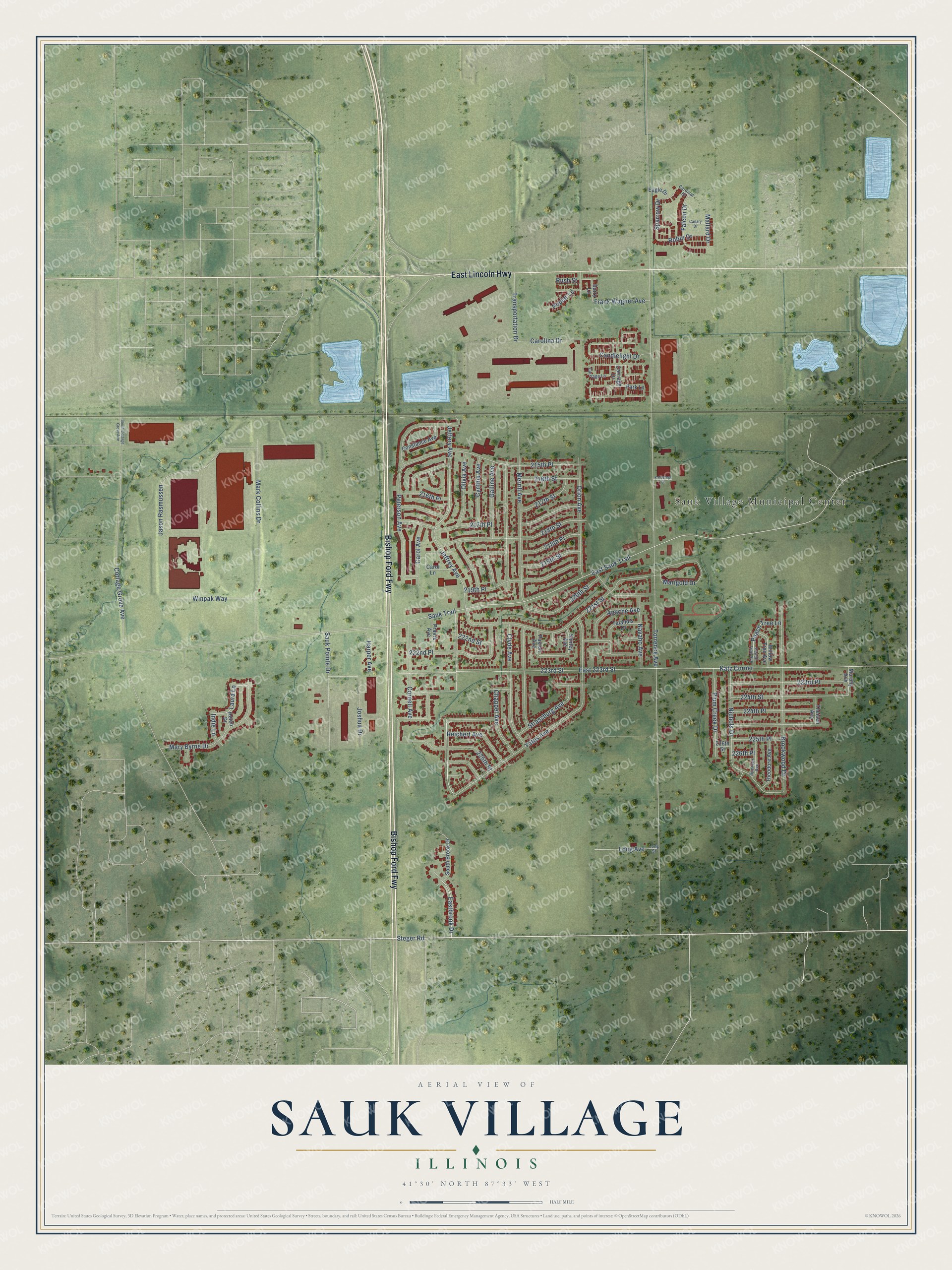 Watermarked full-map preview of Sauk Village, Illinois