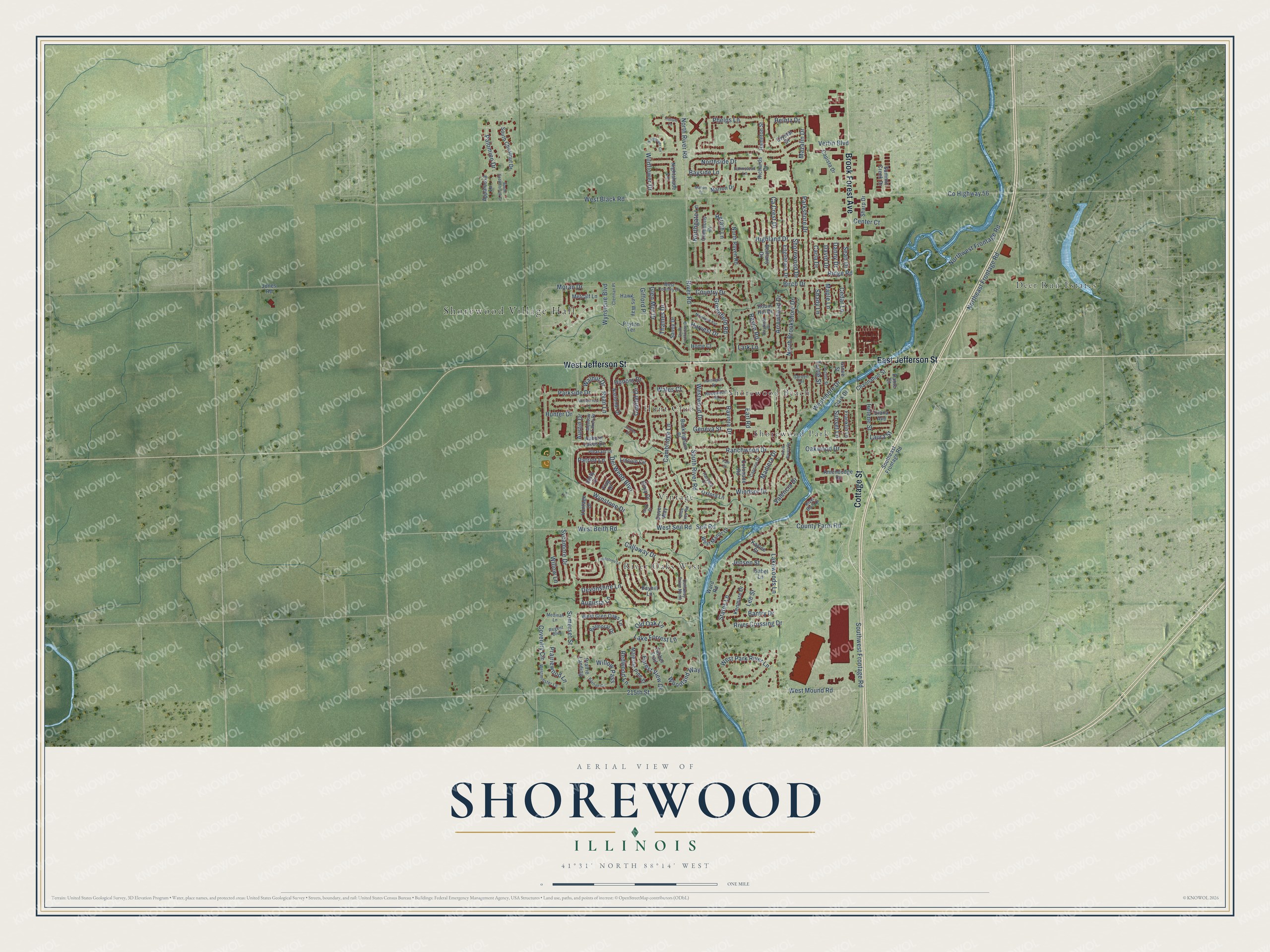 Watermarked full-map preview of Shorewood, Illinois