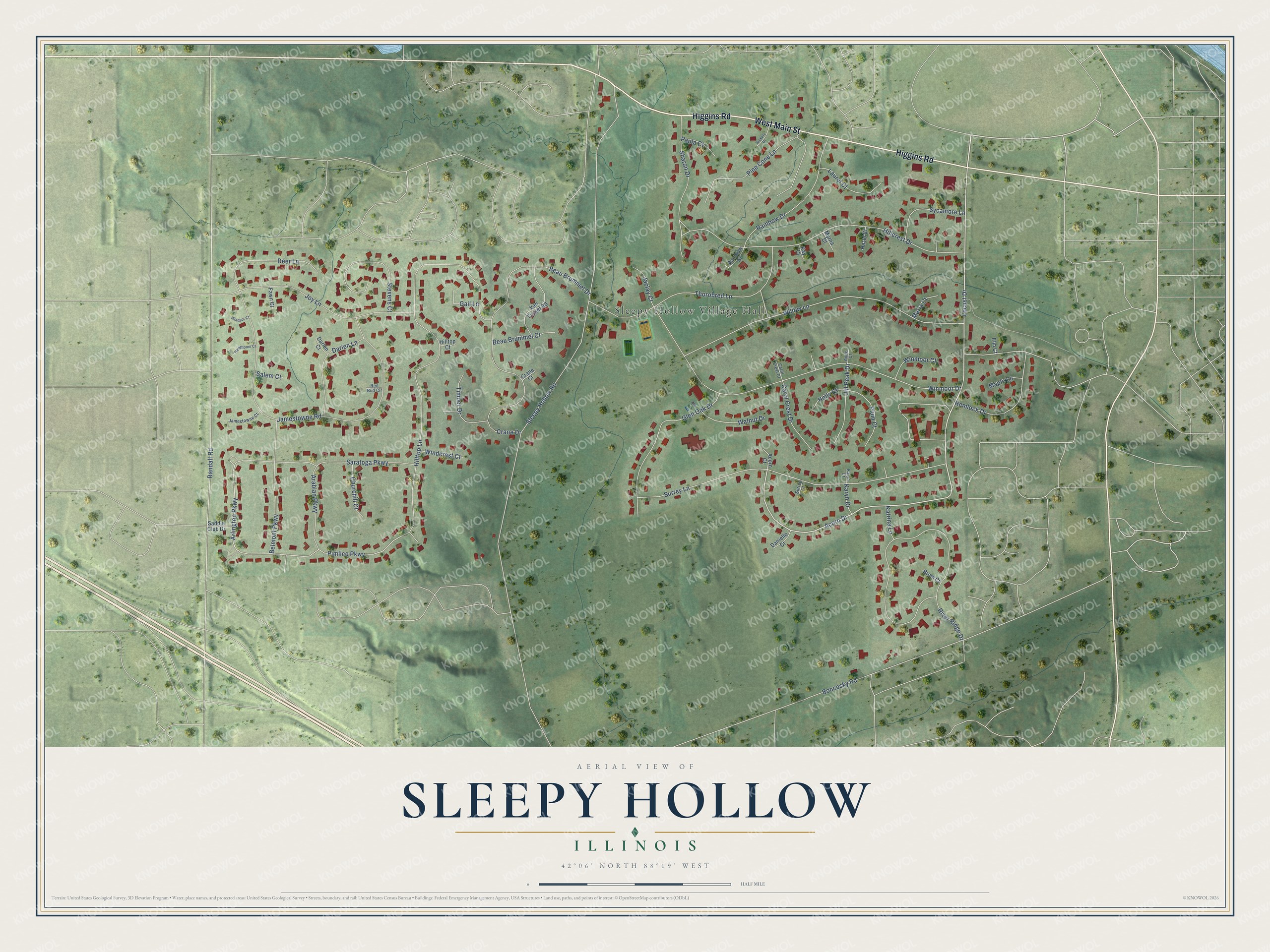 Watermarked full-map preview of Sleepy Hollow, Illinois
