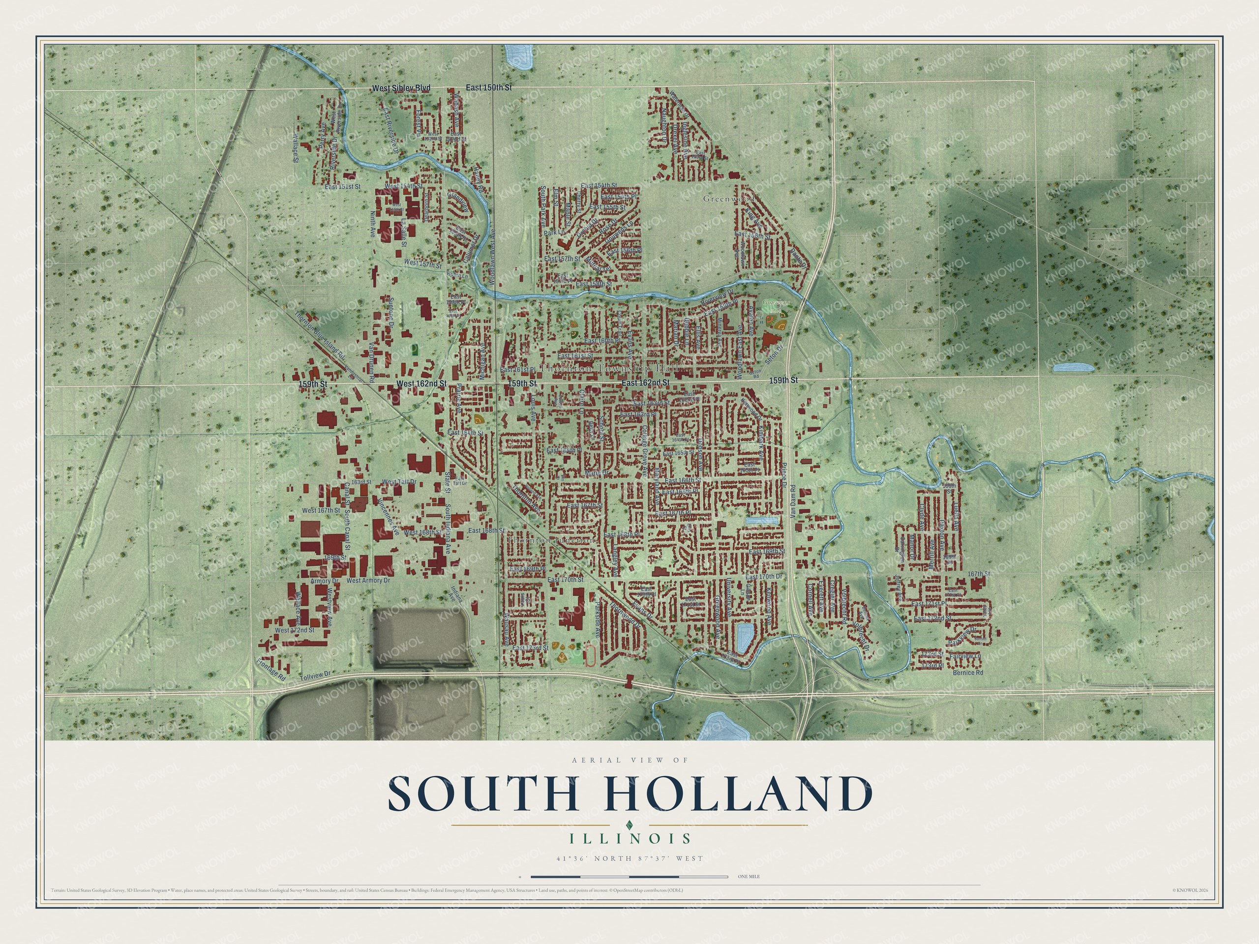 Watermarked full-map preview of South Holland, Illinois