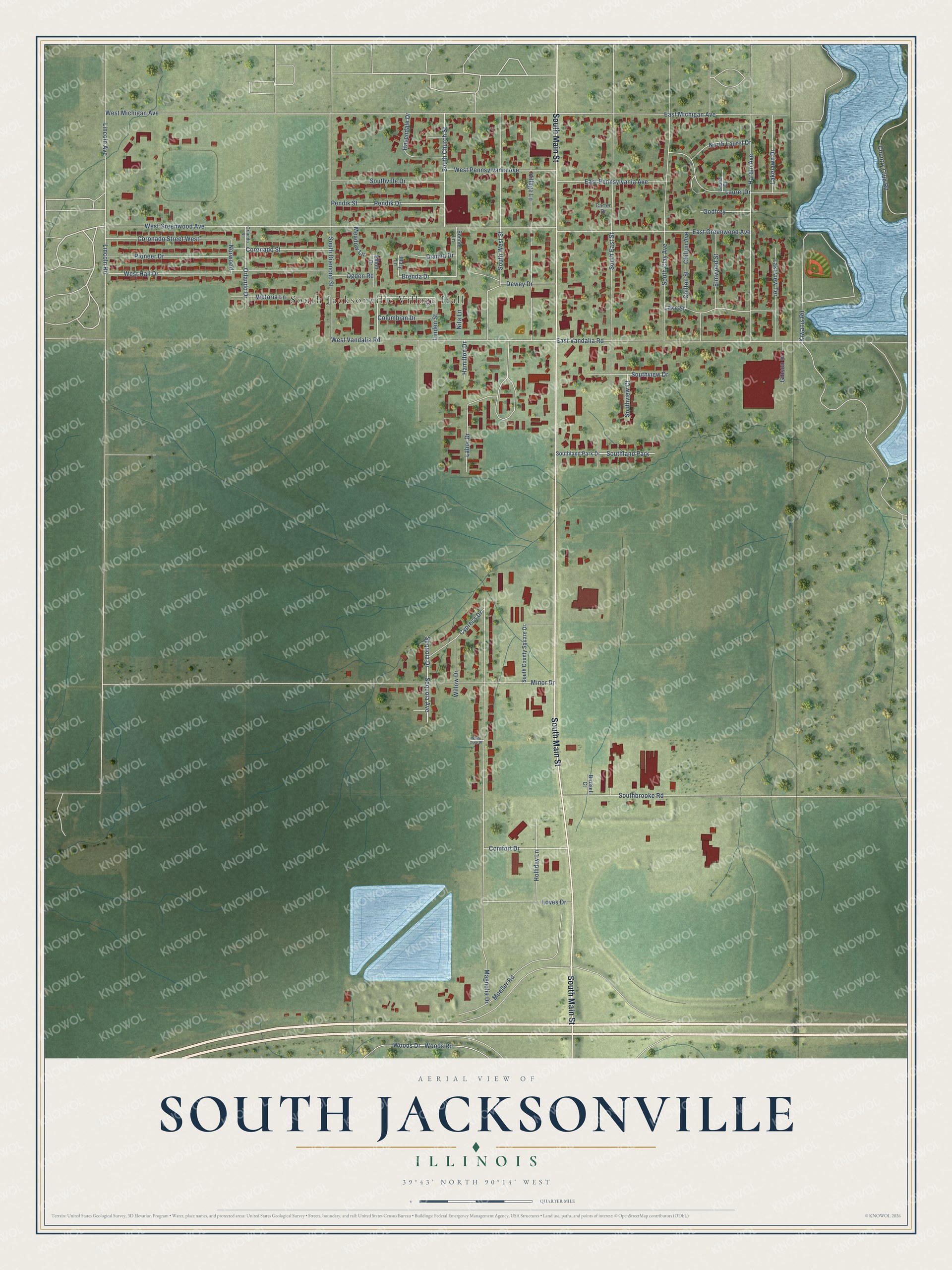 Watermarked full-map preview of South Jacksonville, Illinois