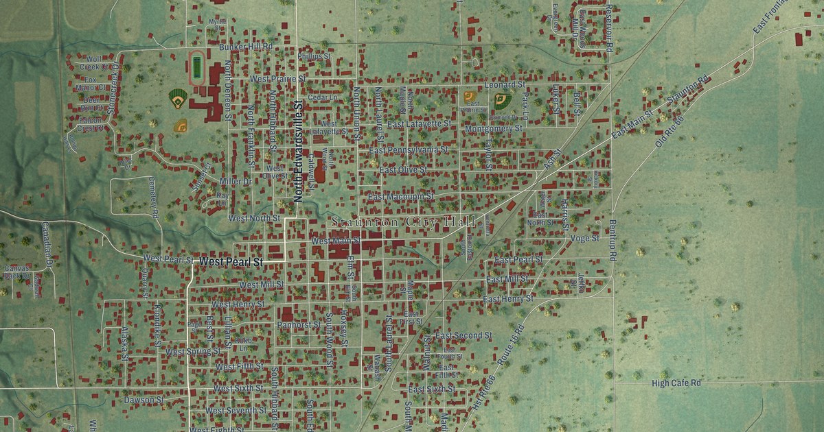 Map of Staunton, Illinois in 2026
