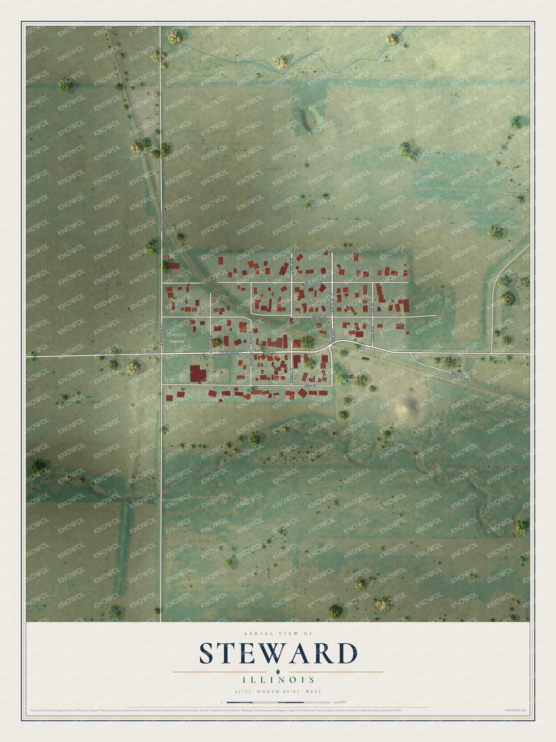 Watermarked full-map preview of Steward, Illinois