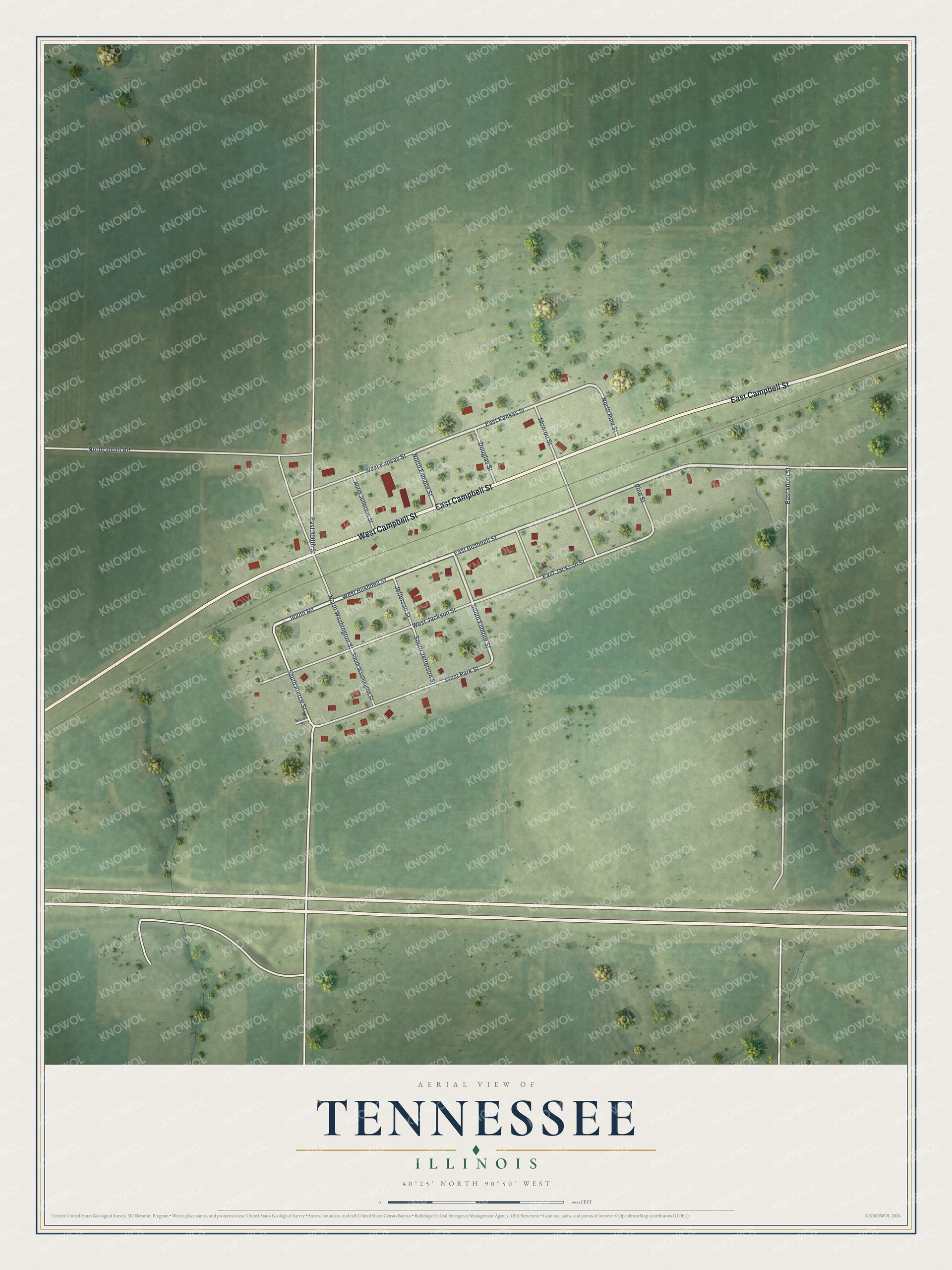 Watermarked full-map preview of Tennessee, Illinois