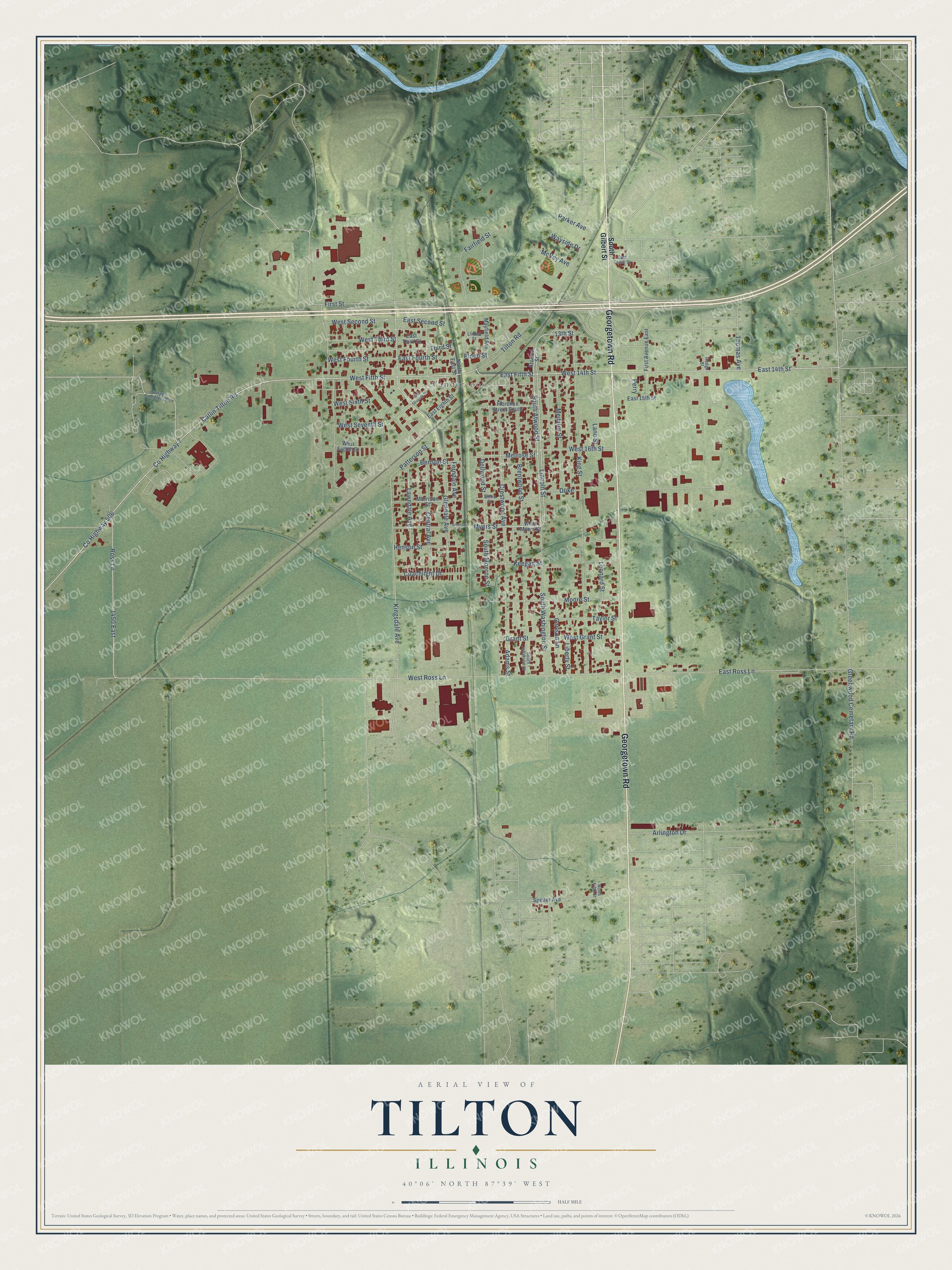 Watermarked full-map preview of Tilton, Illinois