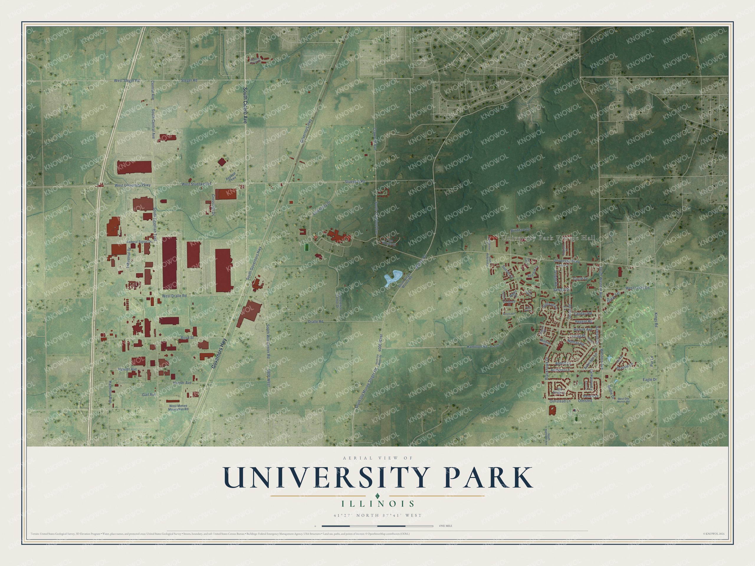 Watermarked full-map preview of University Park, Illinois