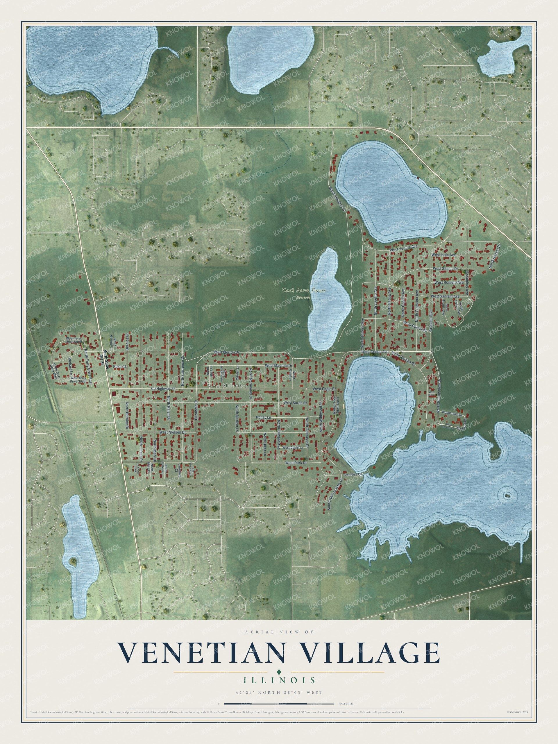 Watermarked full-map preview of Venetian Village, Illinois
