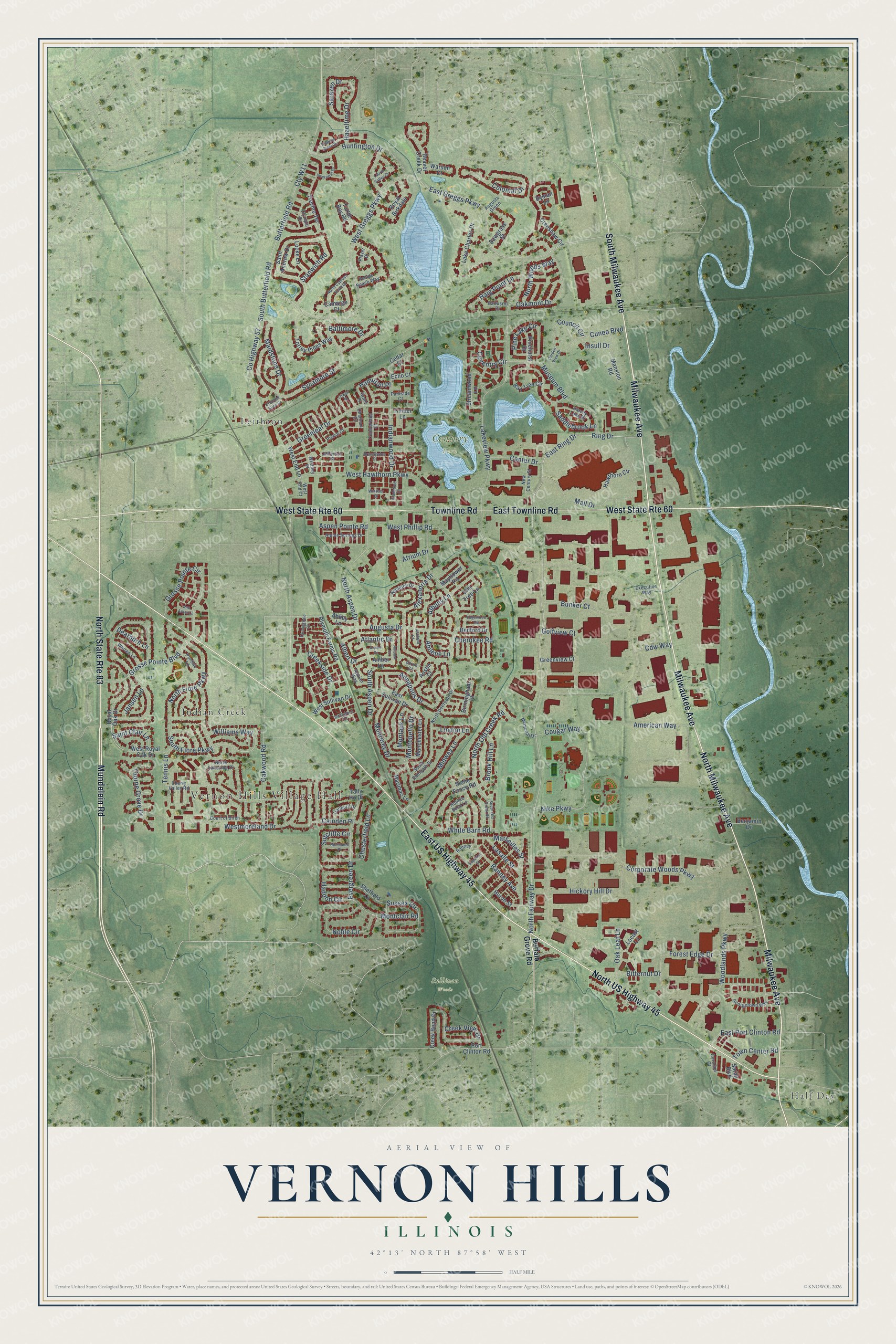 Watermarked full-map preview of Vernon Hills, Illinois