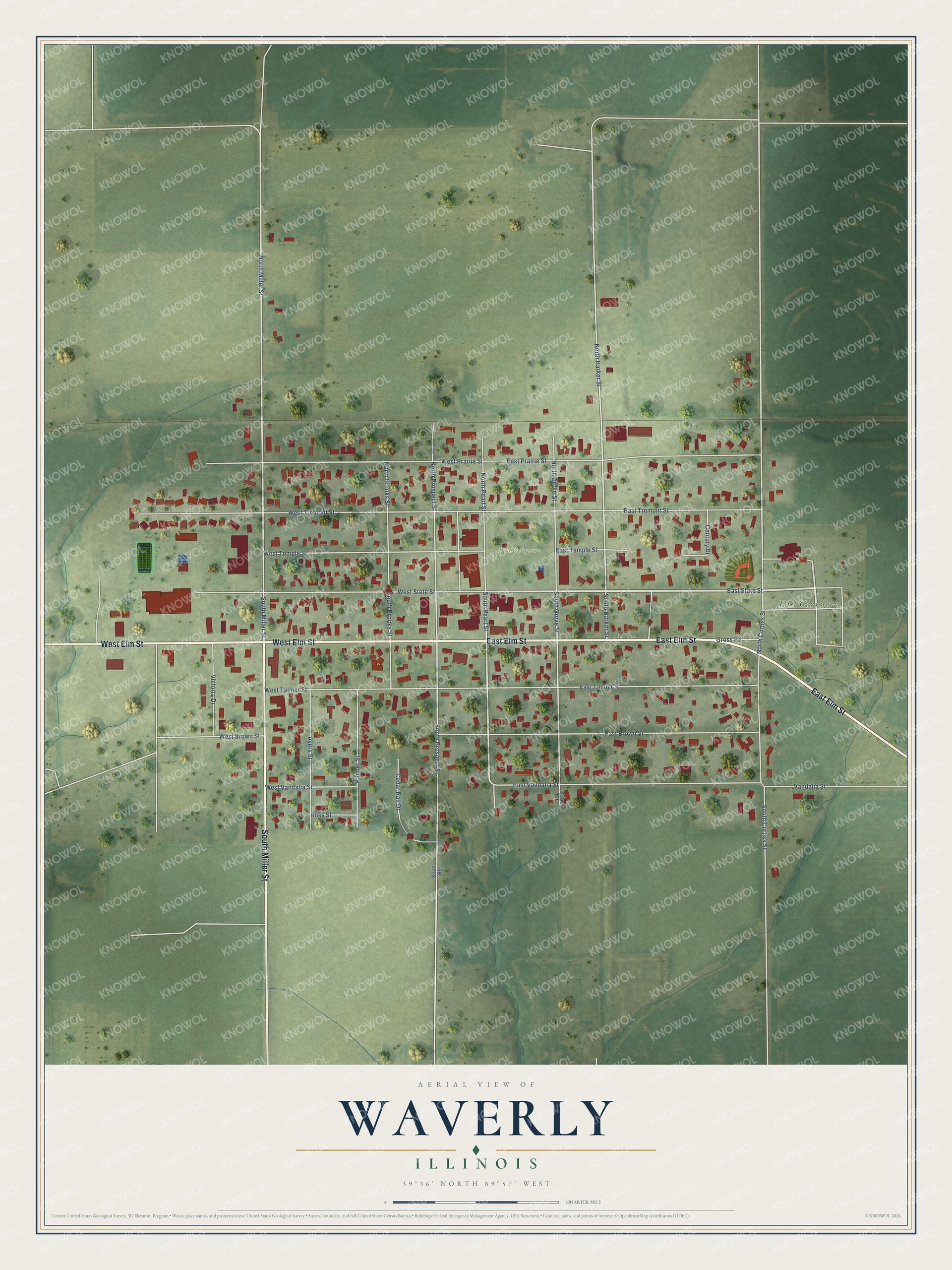 Watermarked full-map preview of Waverly, Illinois