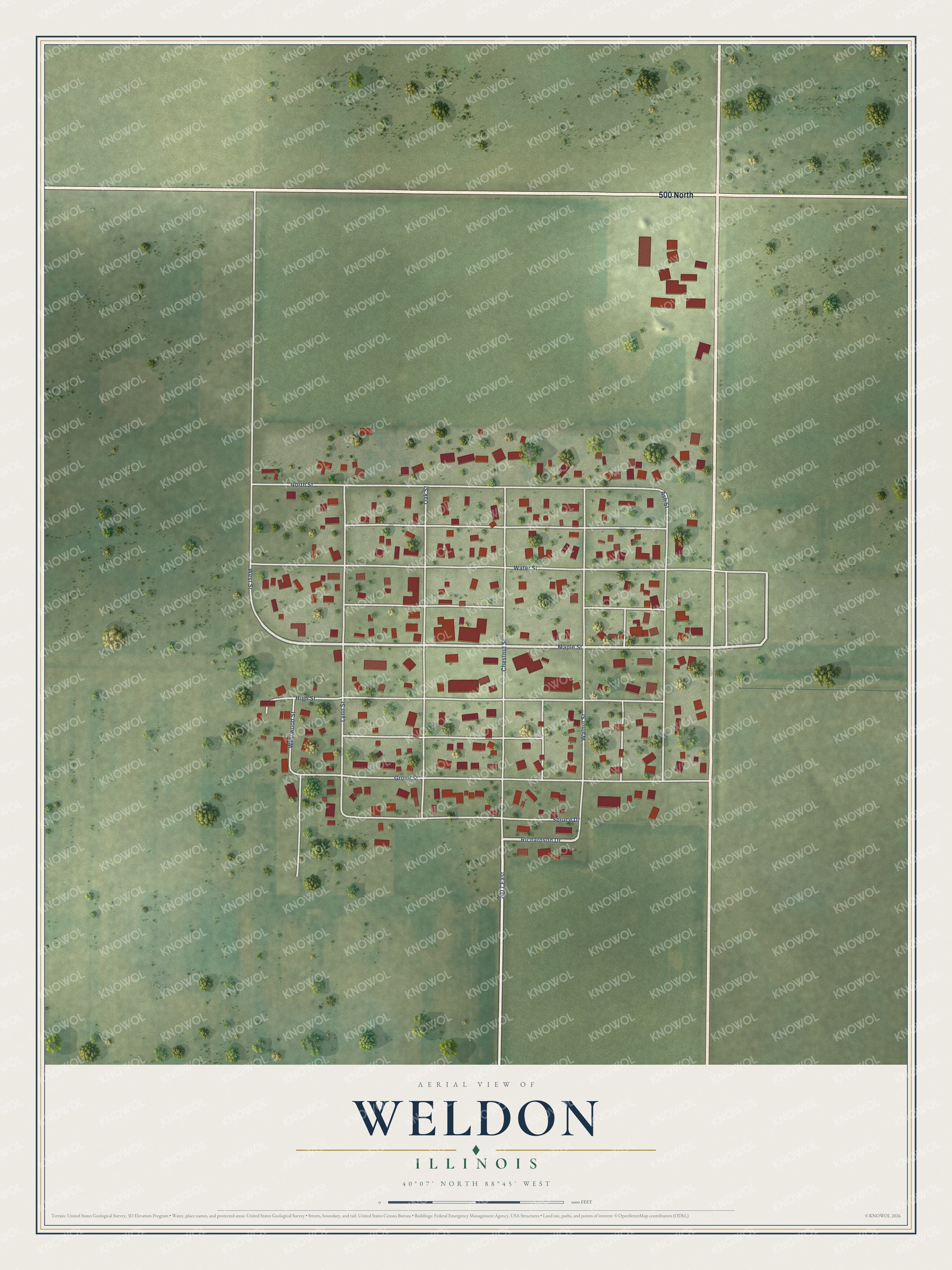 Watermarked full-map preview of Weldon, Illinois