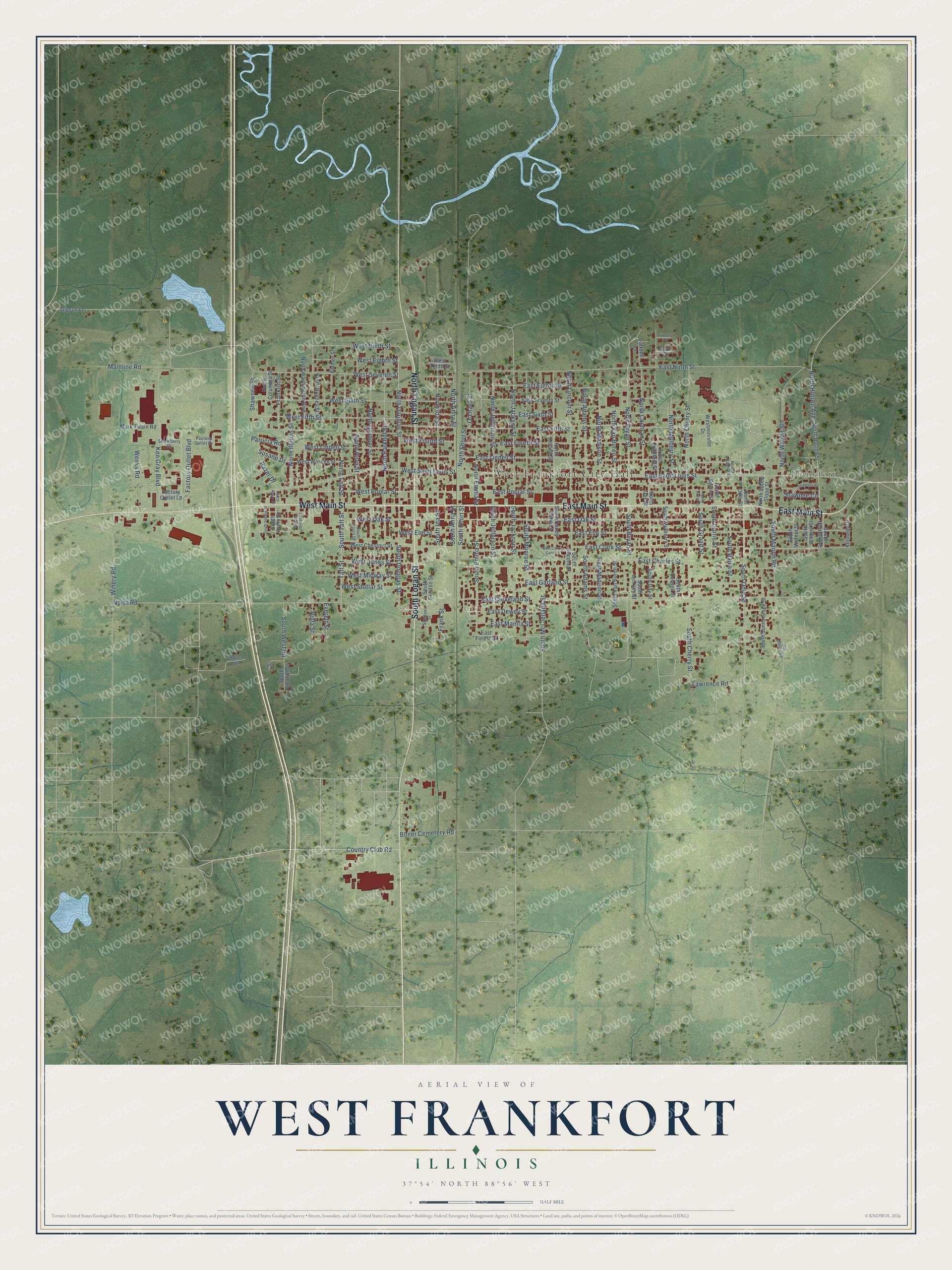 Watermarked full-map preview of West Frankfort, Illinois