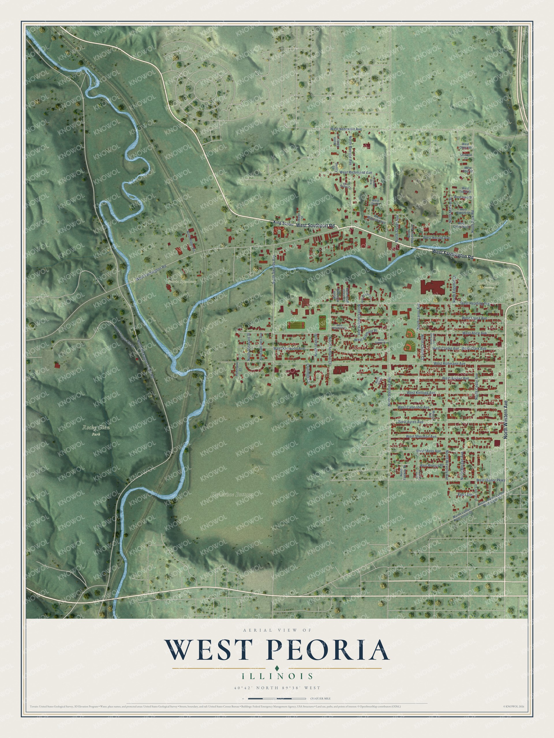 Watermarked full-map preview of West Peoria, Illinois