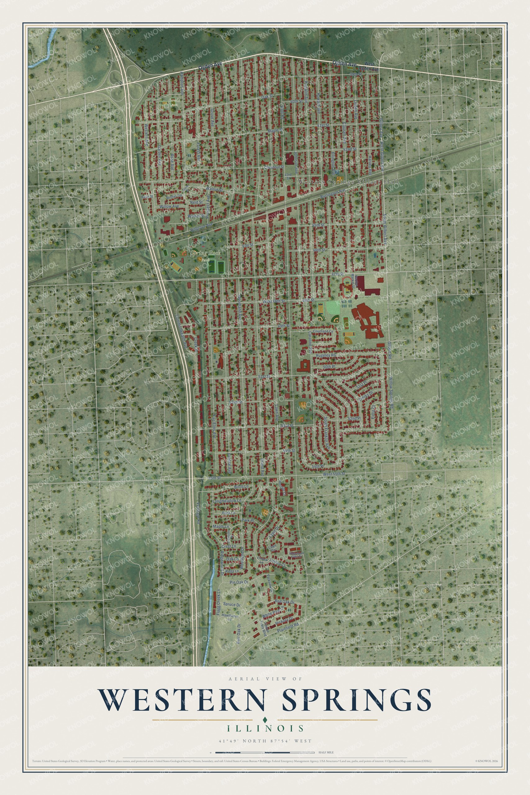Watermarked full-map preview of Western Springs, Illinois