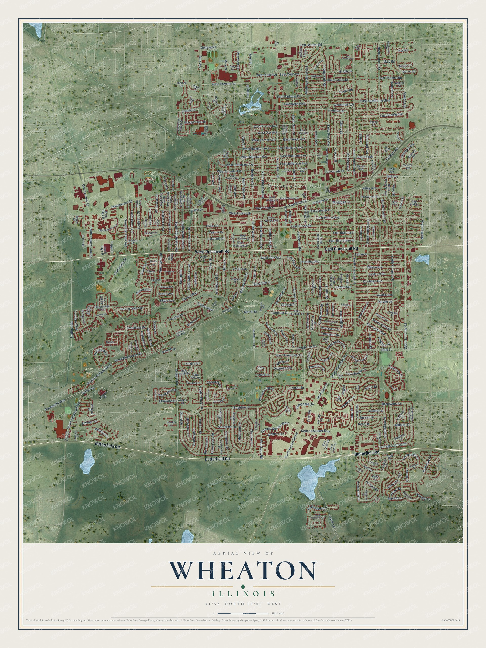 Watermarked full-map preview of Wheaton, Illinois