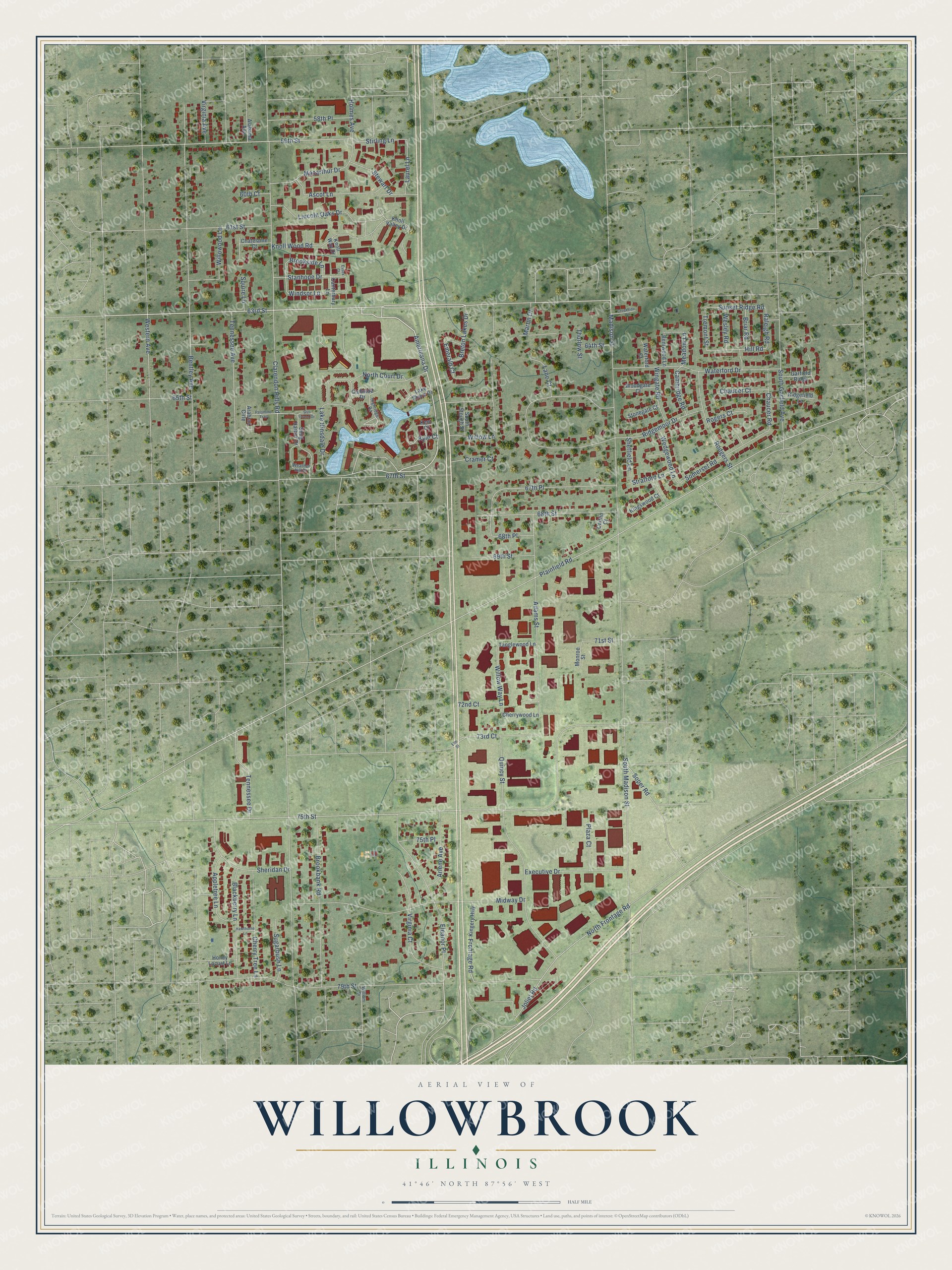 Watermarked full-map preview of Willowbrook, Illinois