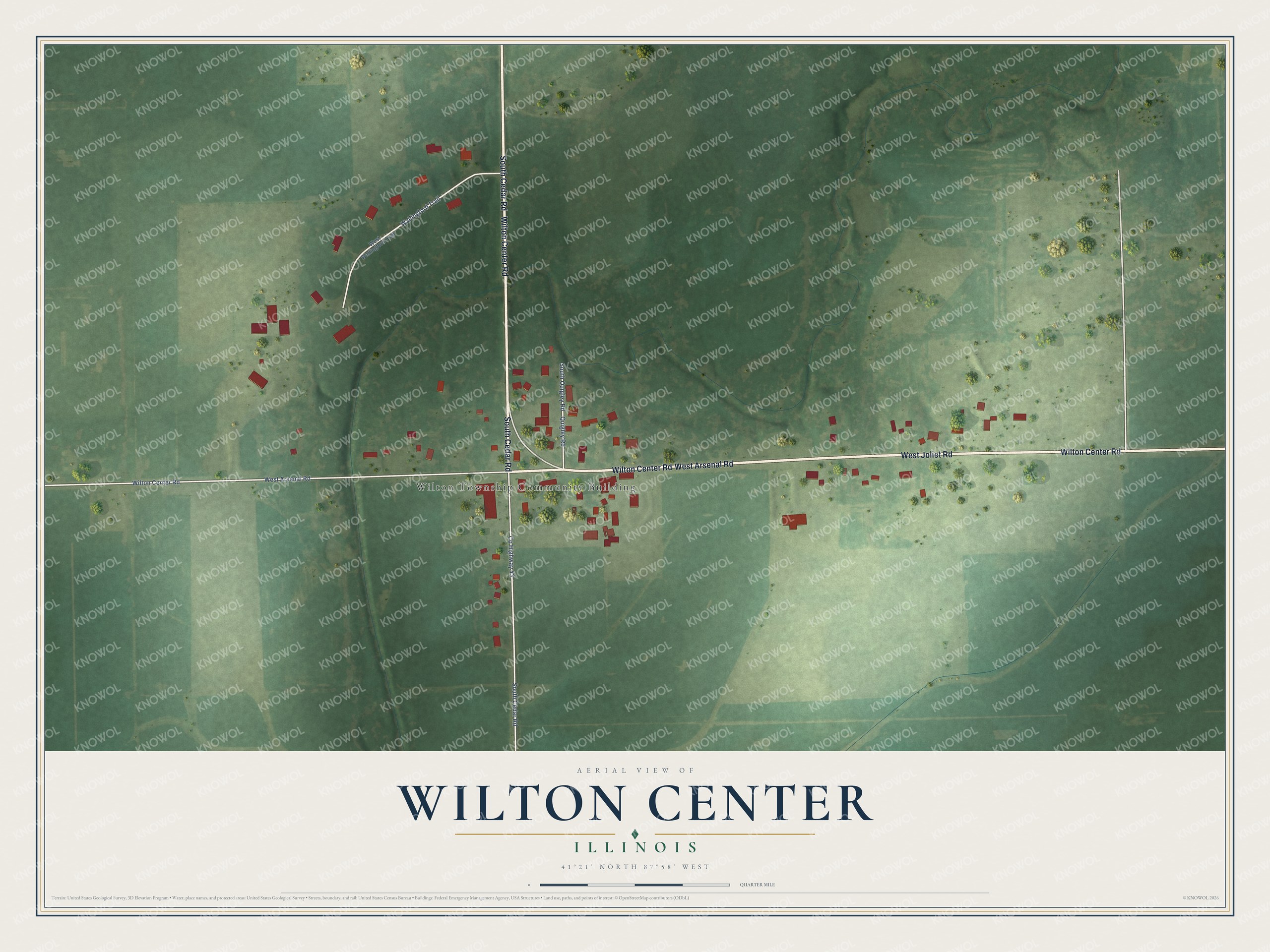 Watermarked full-map preview of Wilton Center, Illinois