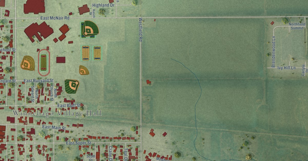 Map of Winnebago, Illinois in 2026