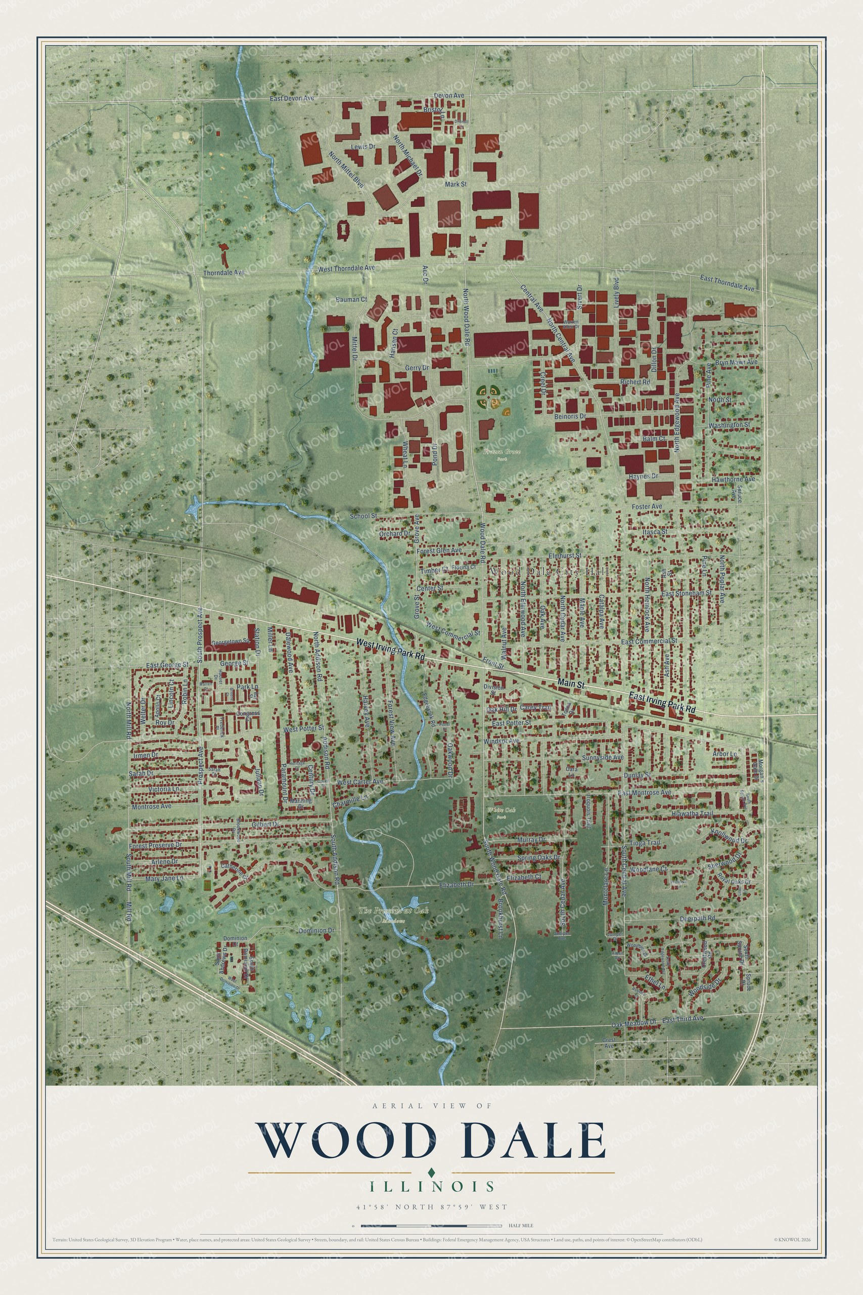 Watermarked full-map preview of Wood Dale, Illinois