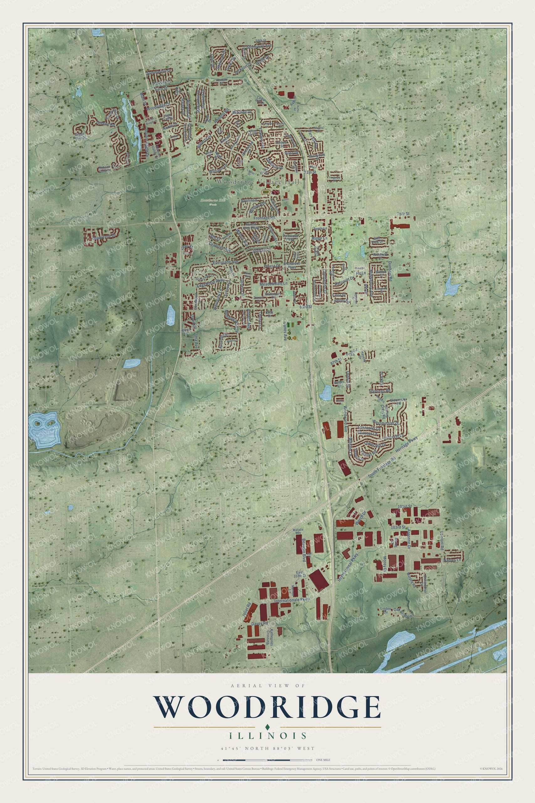 Watermarked full-map preview of Woodridge, Illinois