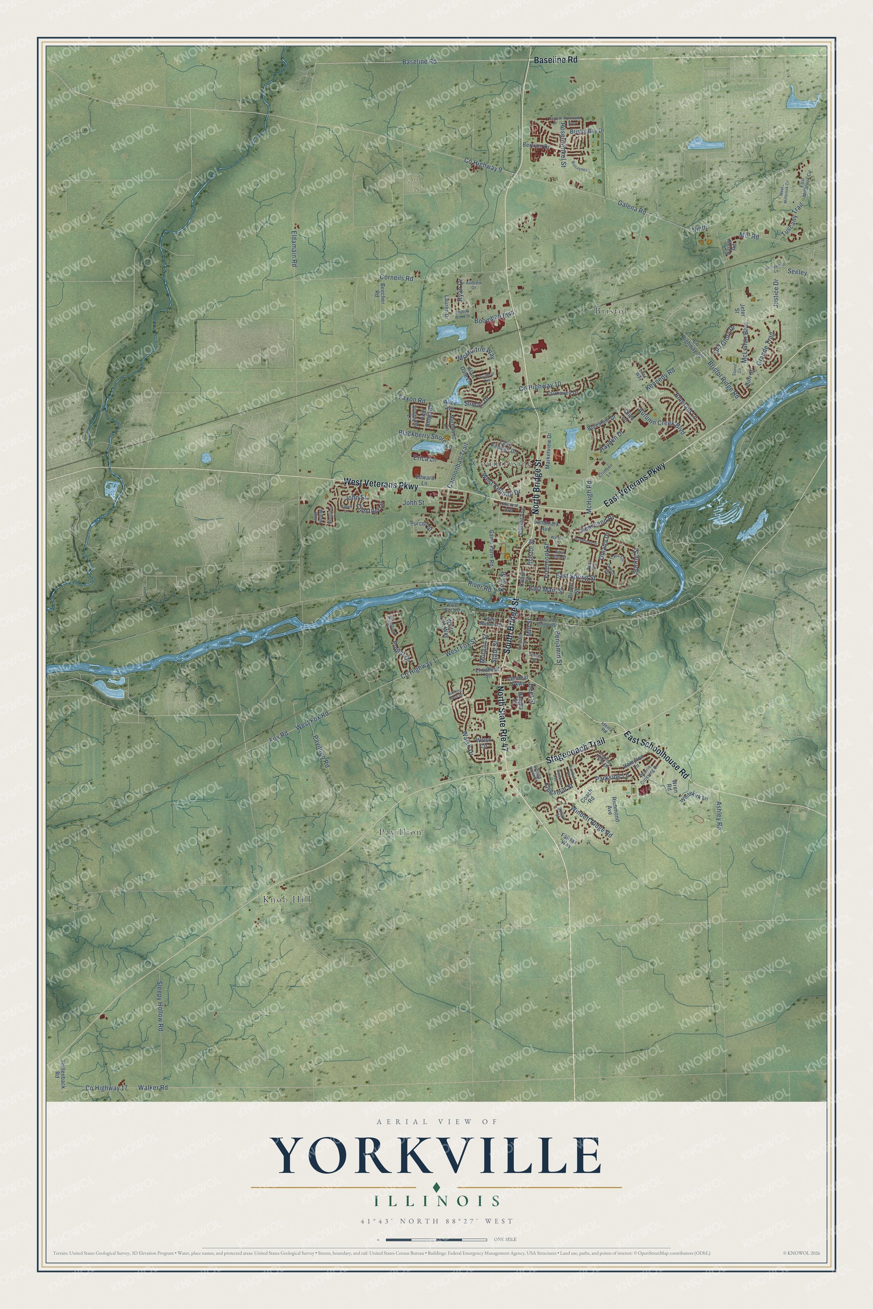 Watermarked full-map preview of Yorkville, Illinois