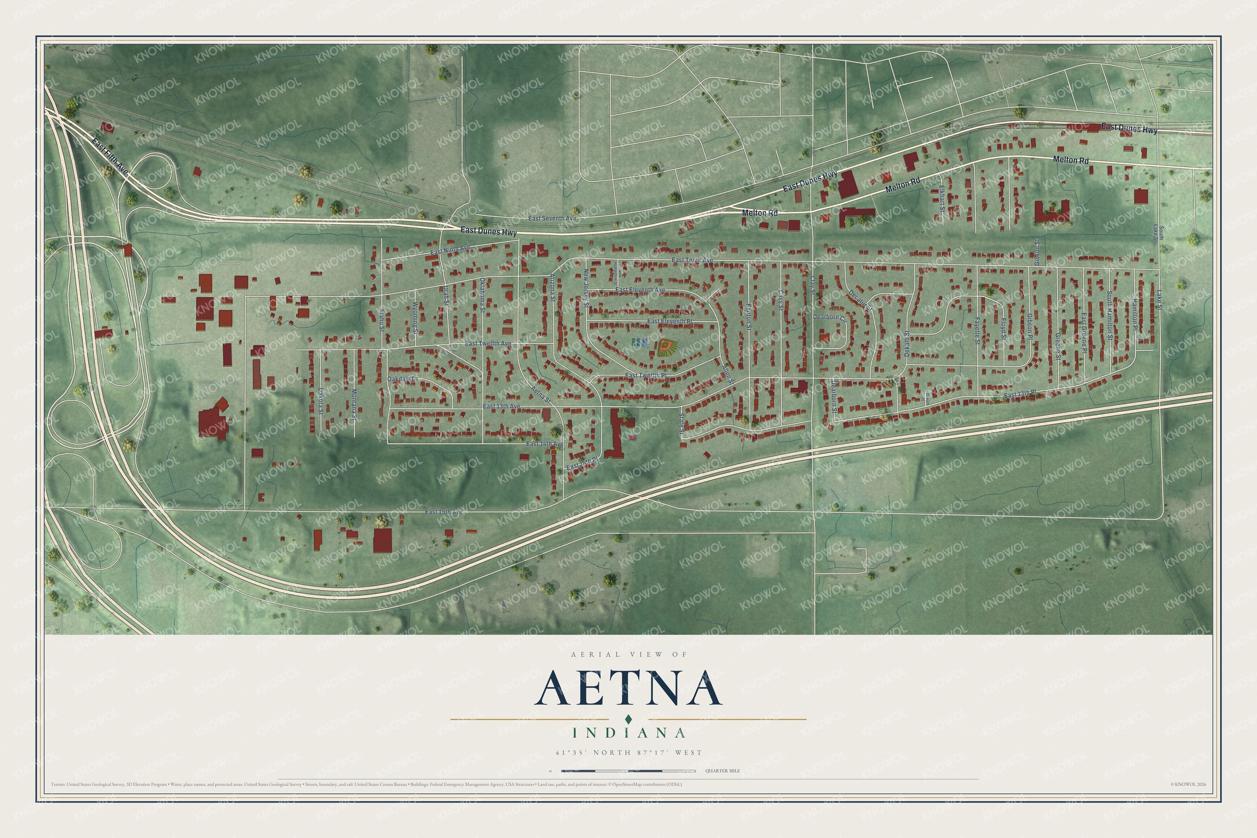 Watermarked full-map preview of Aetna, Indiana