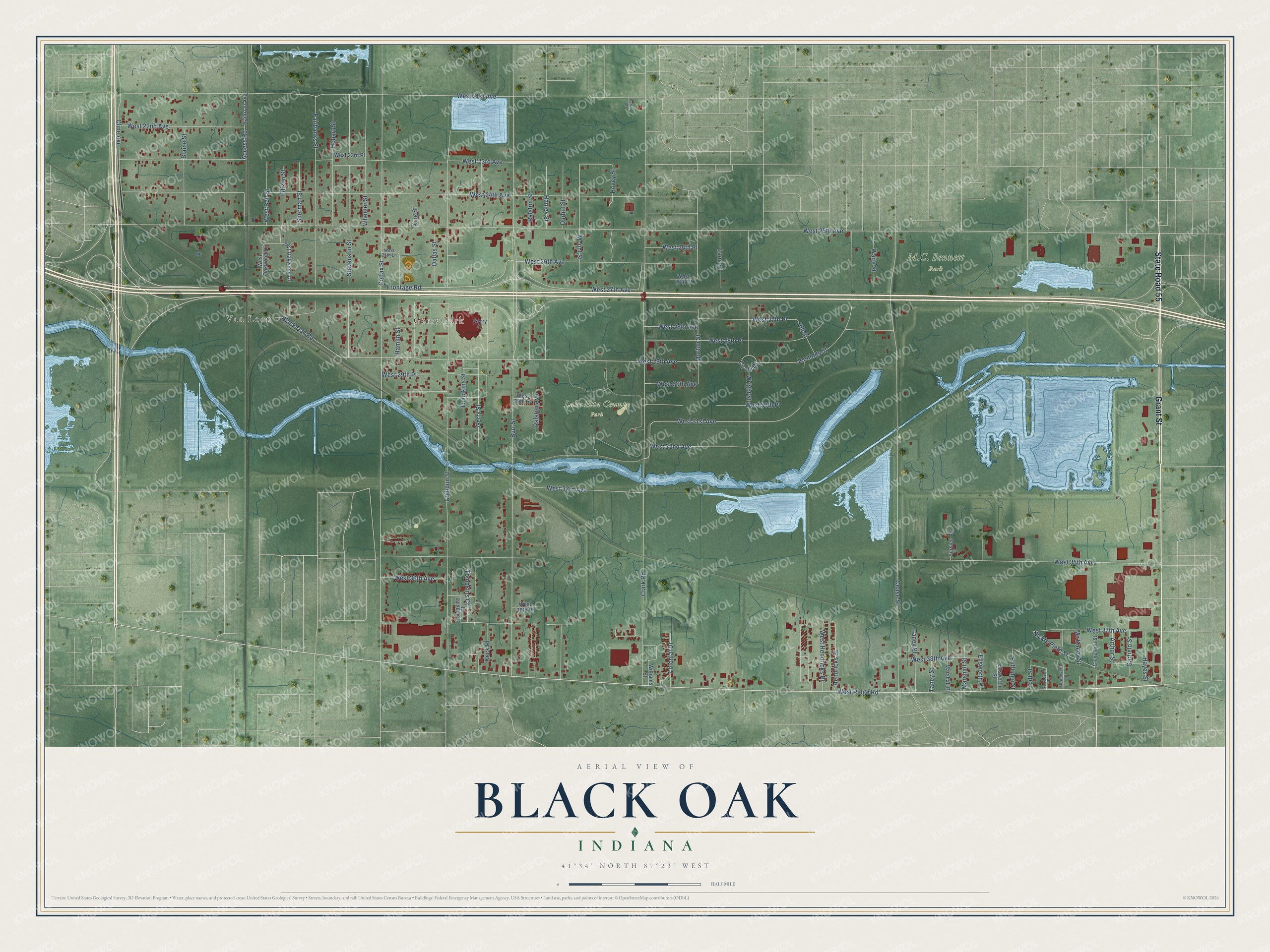 Watermarked full-map preview of Black Oak, Indiana
