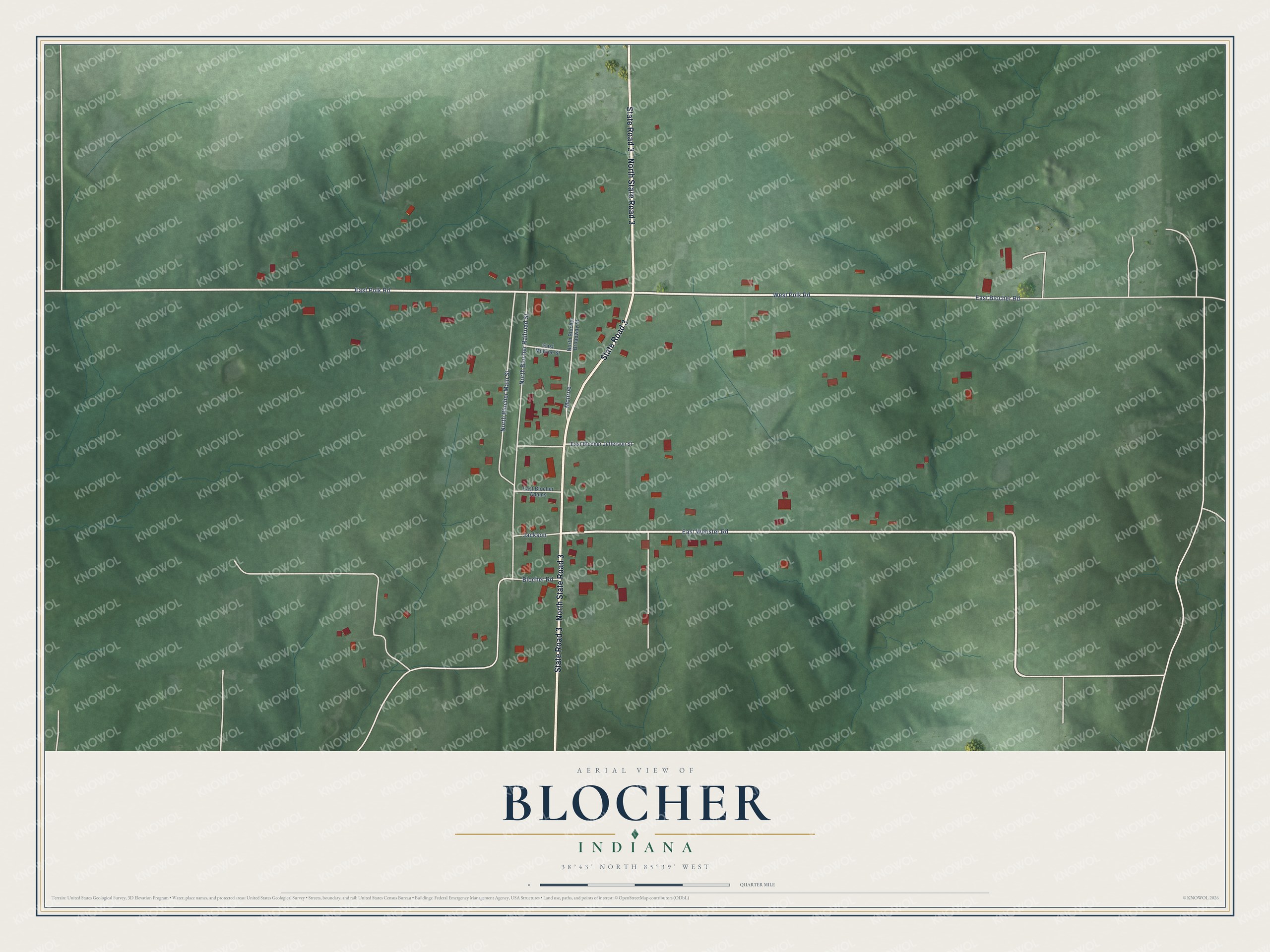 Watermarked full-map preview of Blocher, Indiana