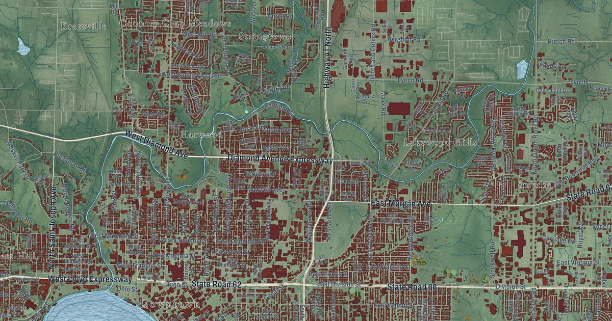 Map of Evansville, Indiana in 2026