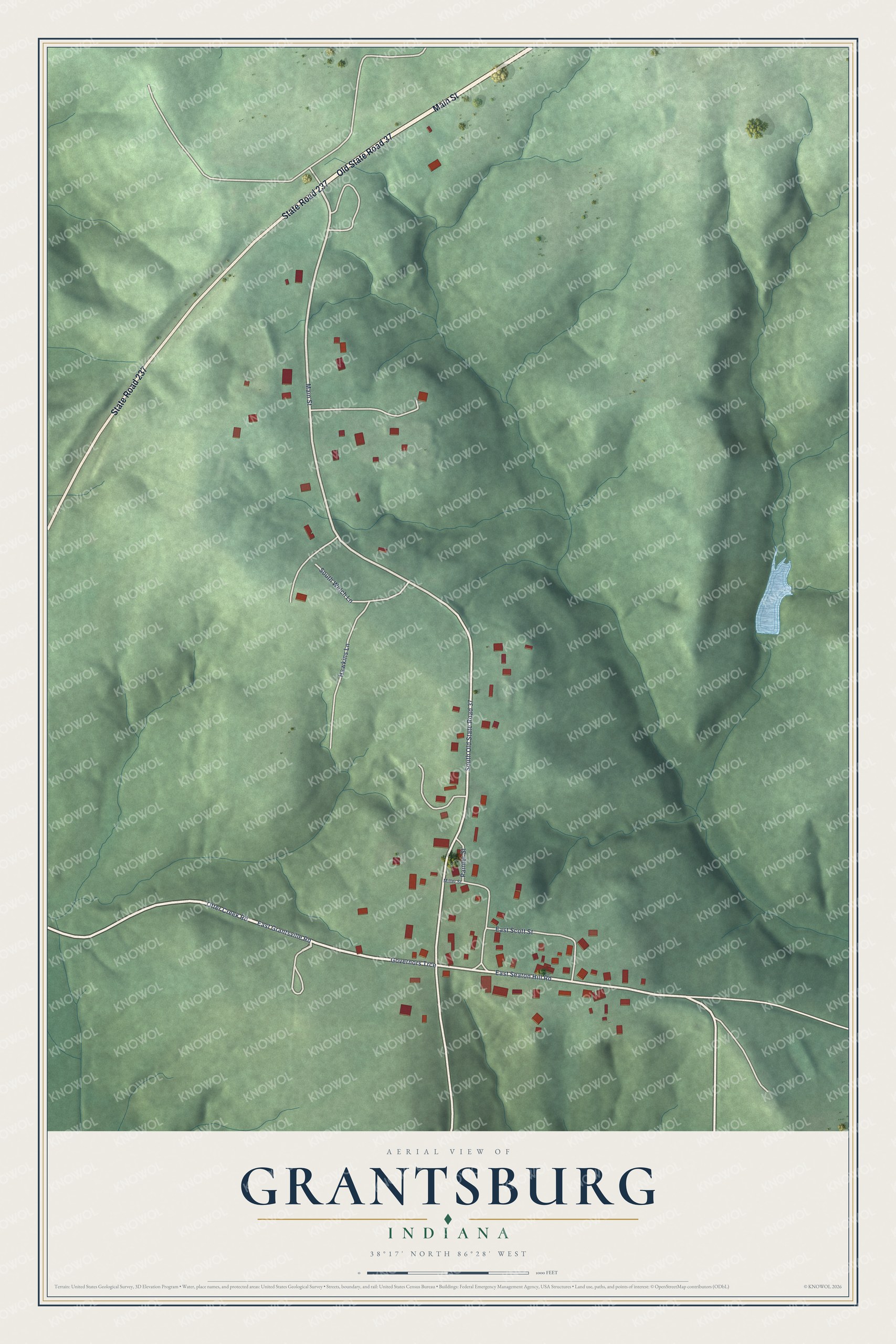 Watermarked full-map preview of Grantsburg, Indiana