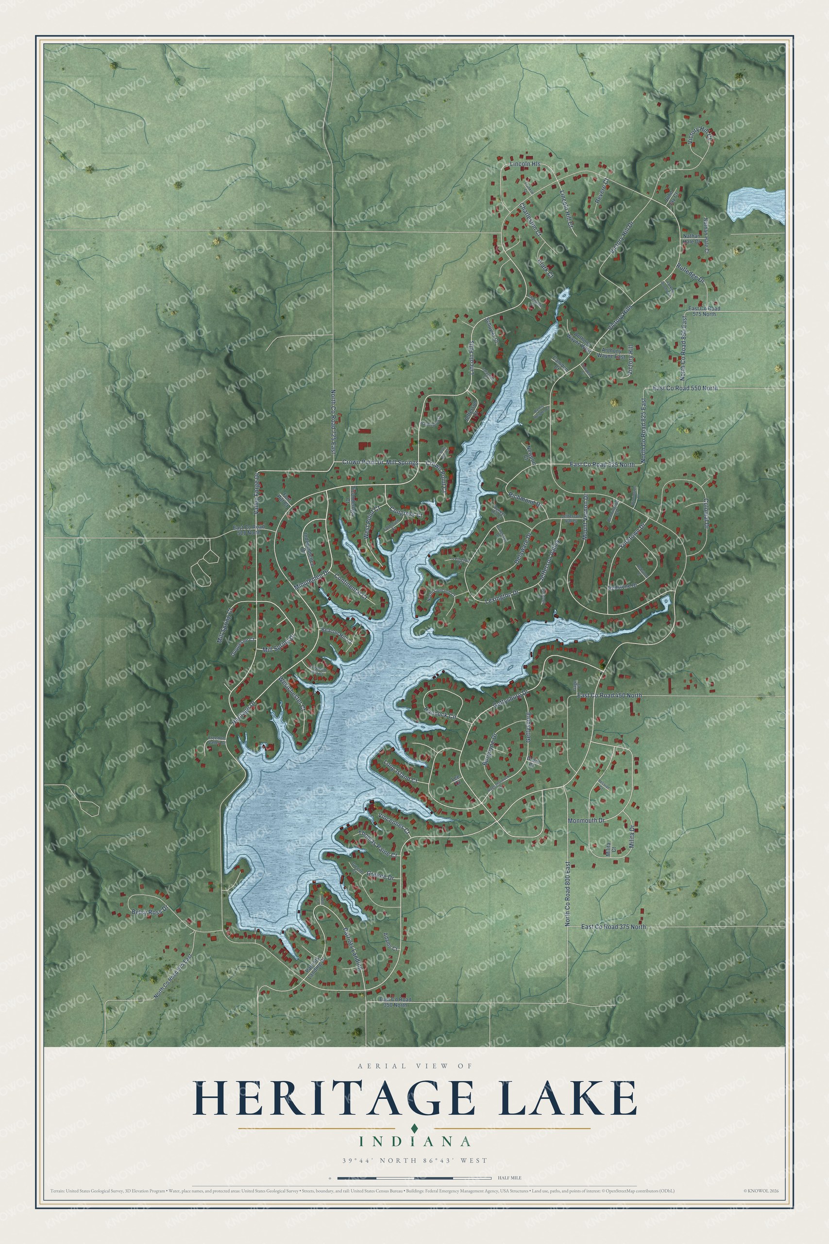 Watermarked full-map preview of Heritage Lake, Indiana