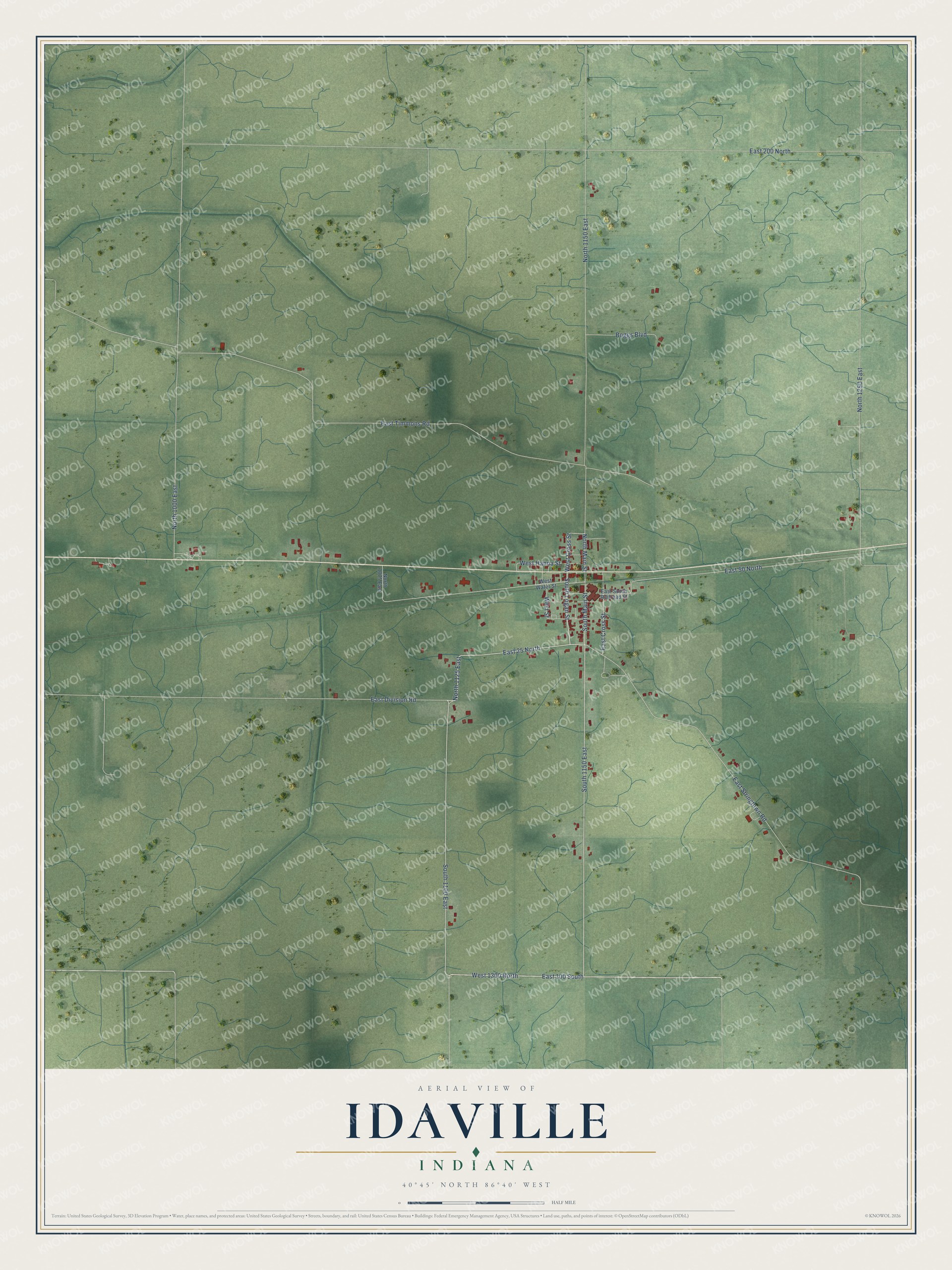 Watermarked full-map preview of Idaville, Indiana