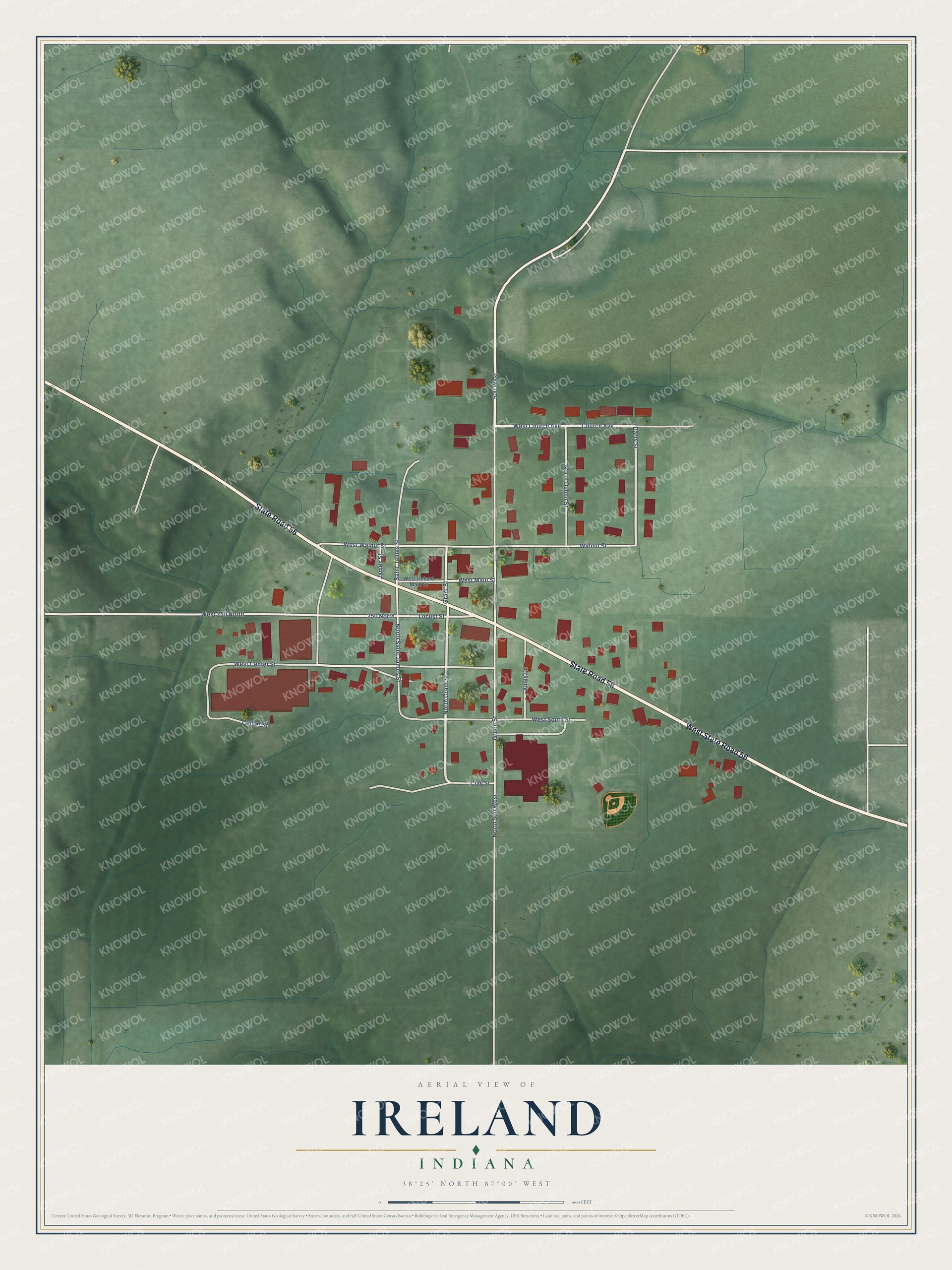 Watermarked full-map preview of Ireland, Indiana