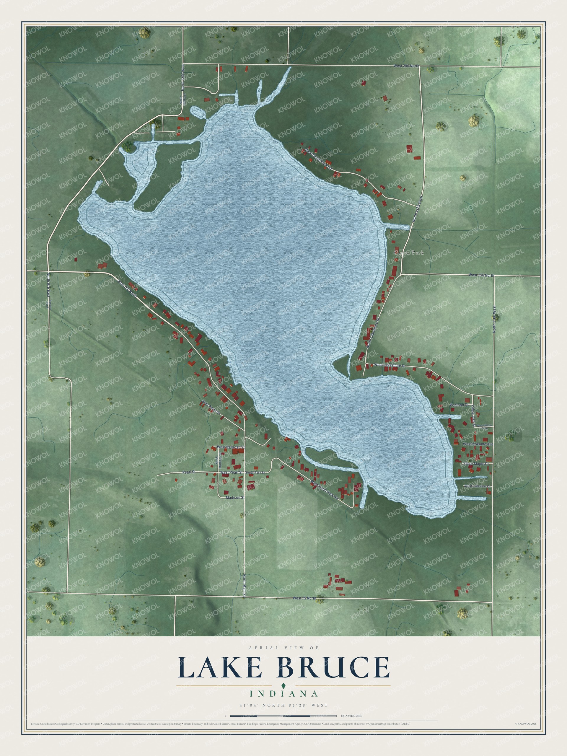 Watermarked full-map preview of Lake Bruce, Indiana