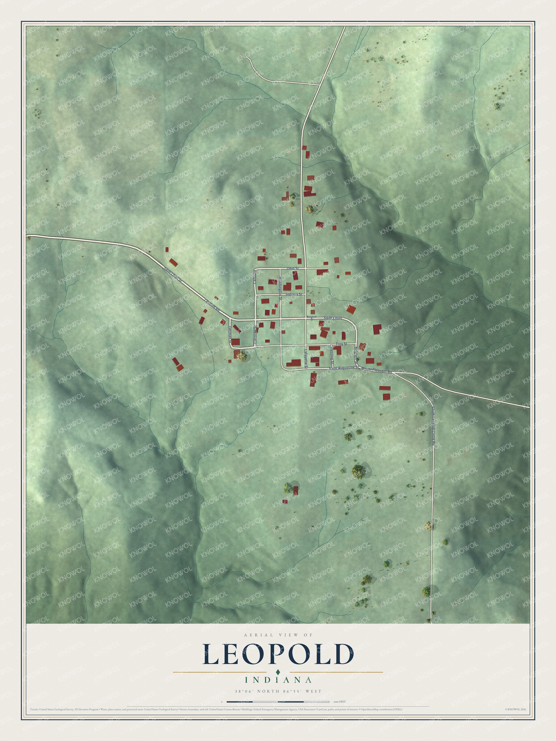 Watermarked full-map preview of Leopold, Indiana