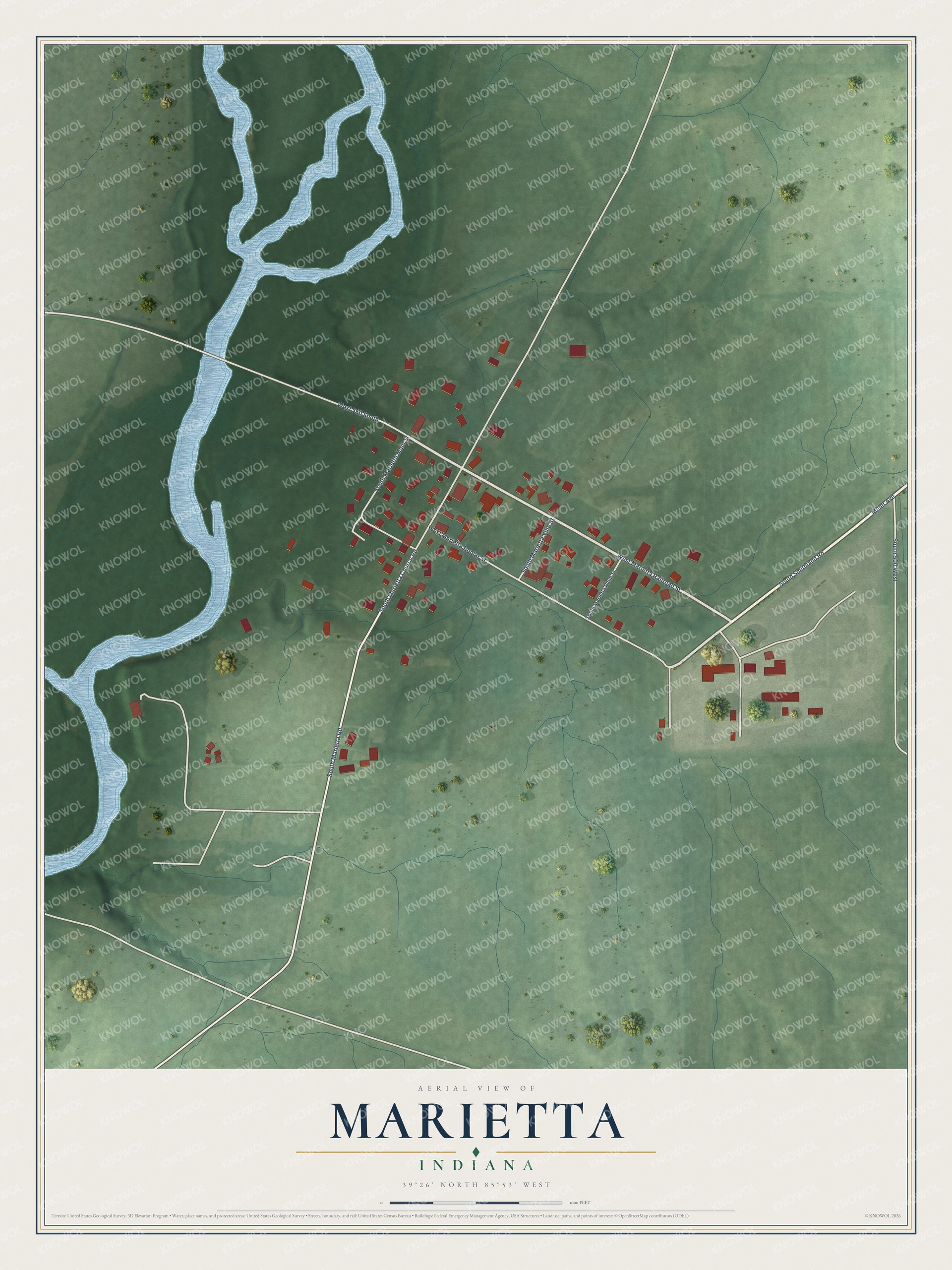 Watermarked full-map preview of Marietta, Indiana