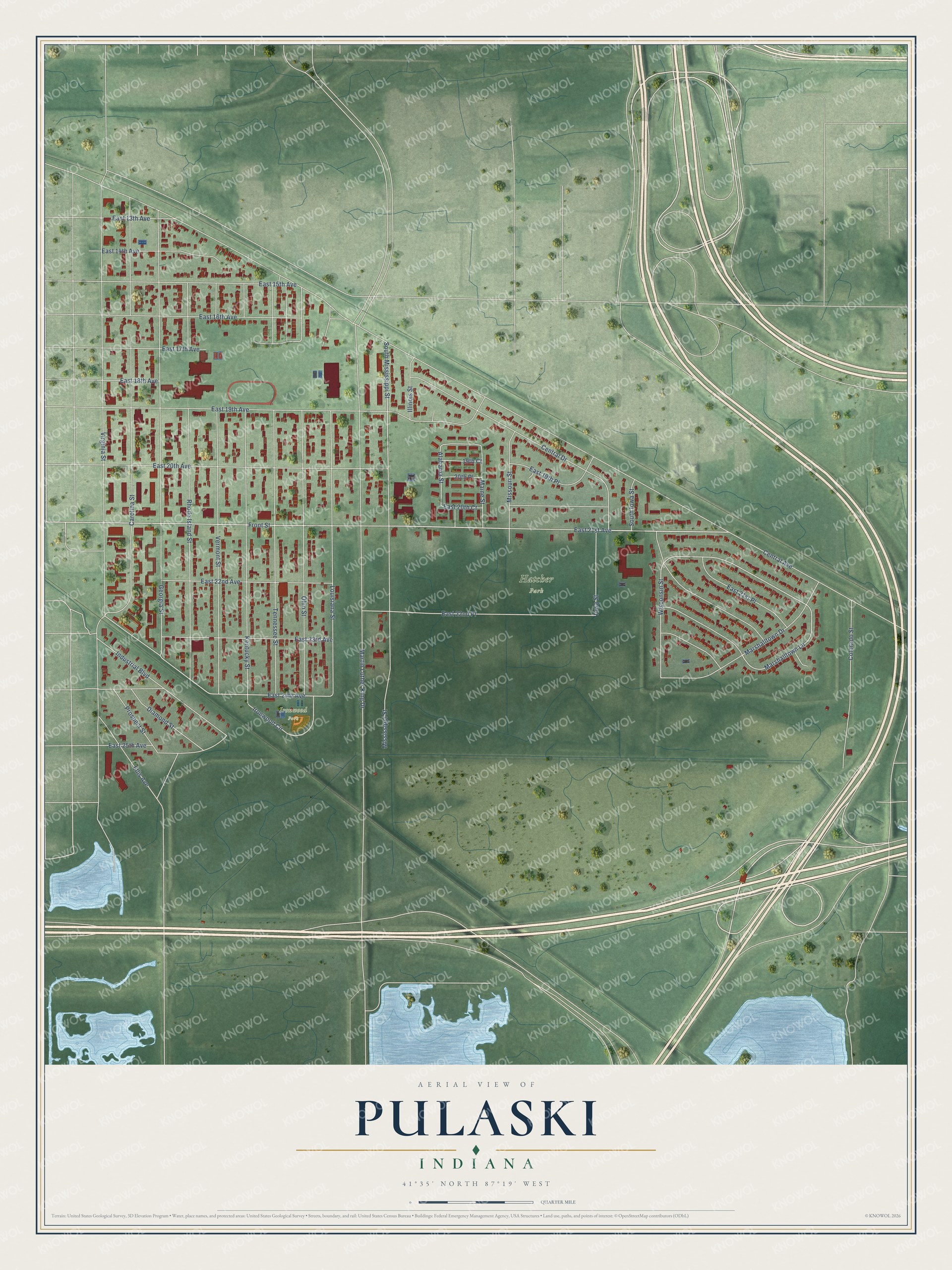 Watermarked full-map preview of Pulaski, Indiana