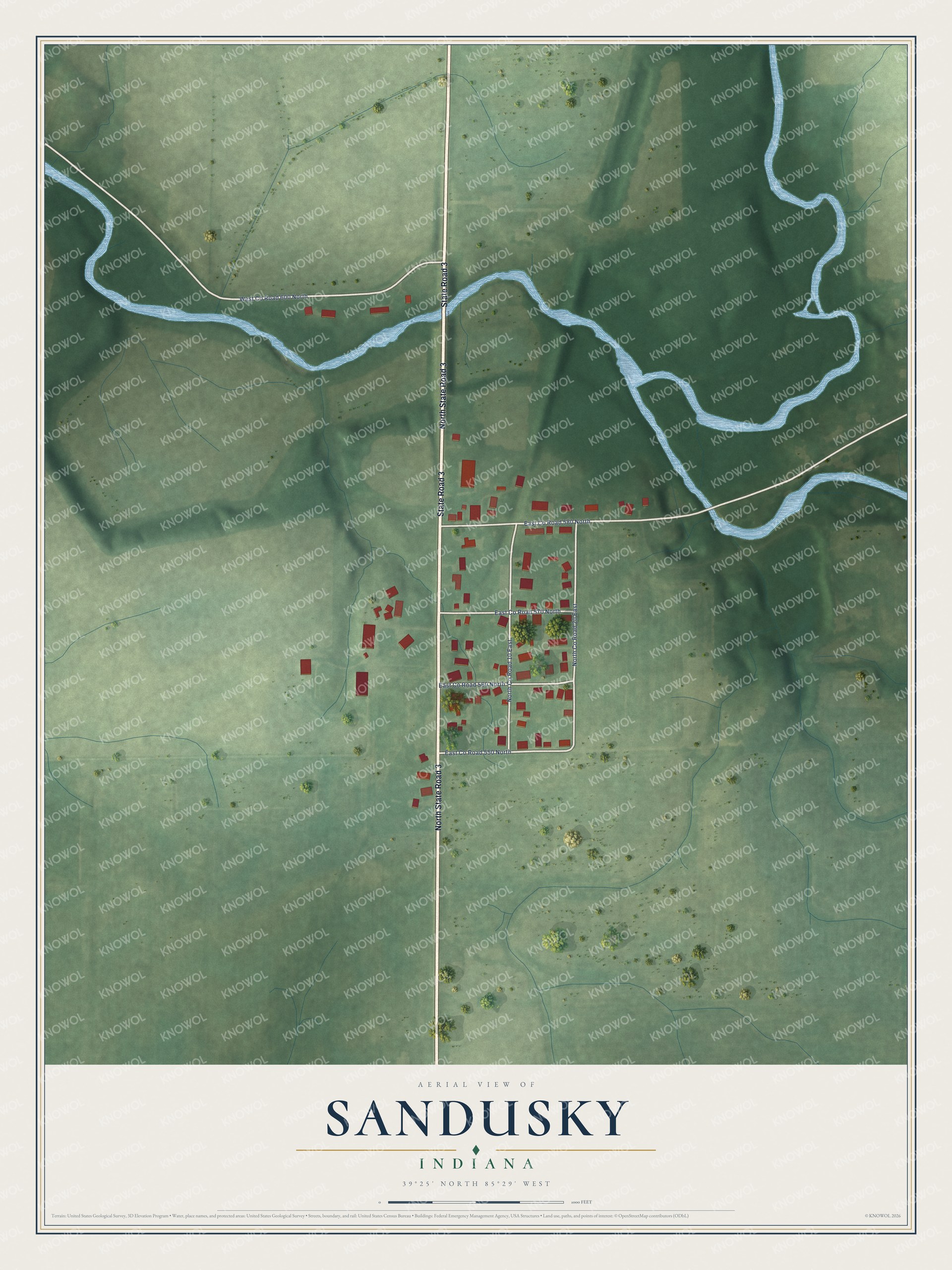 Watermarked full-map preview of Sandusky, Indiana