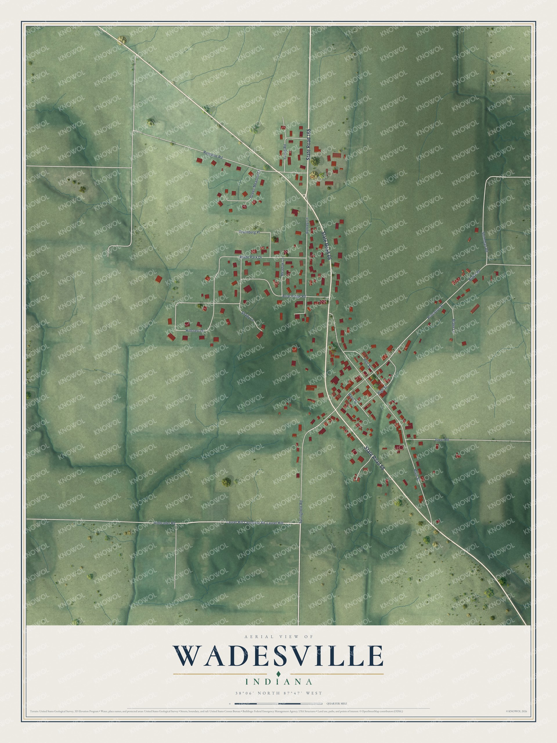 Watermarked full-map preview of Wadesville, Indiana