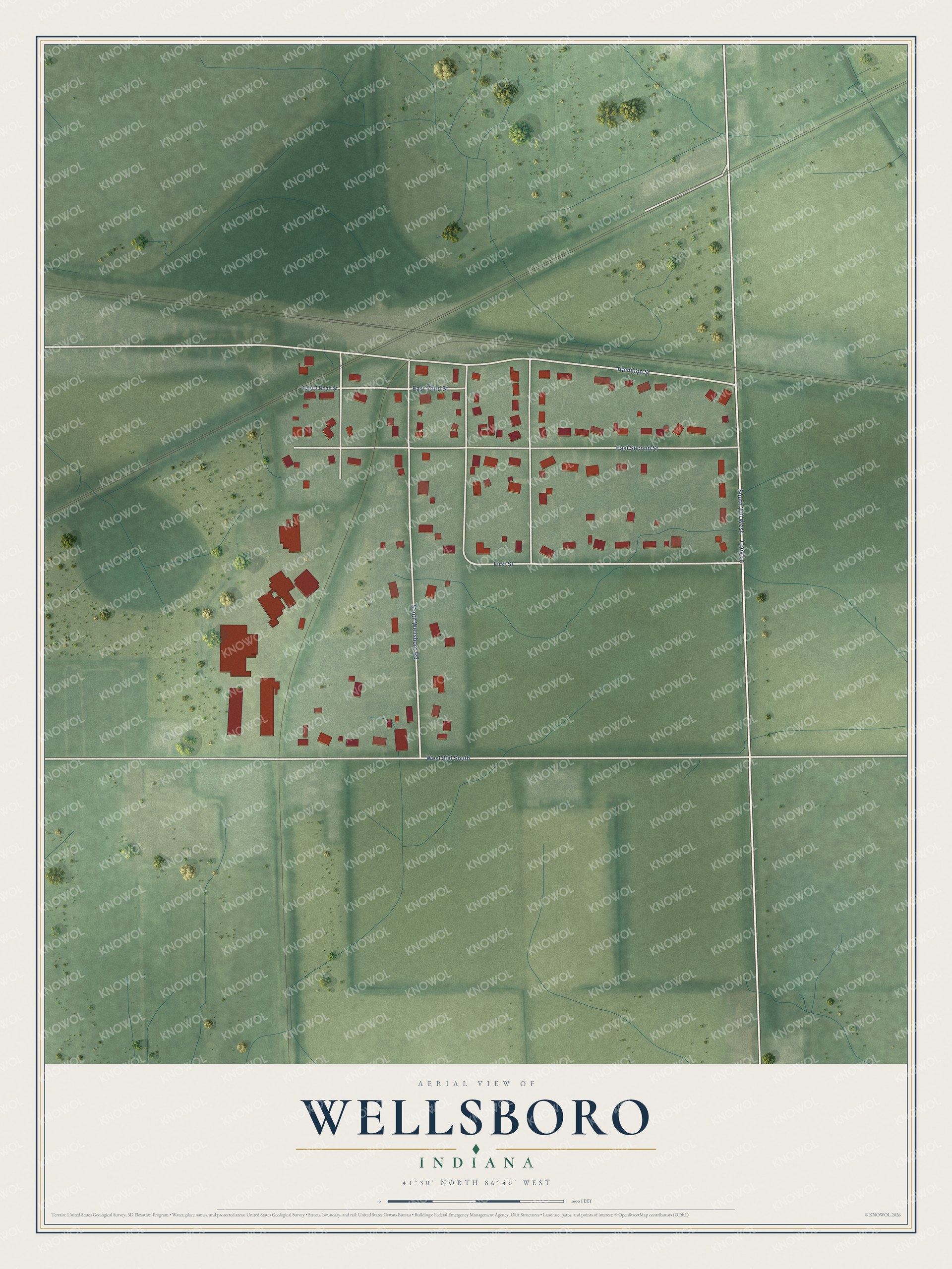 Watermarked full-map preview of Wellsboro, Indiana