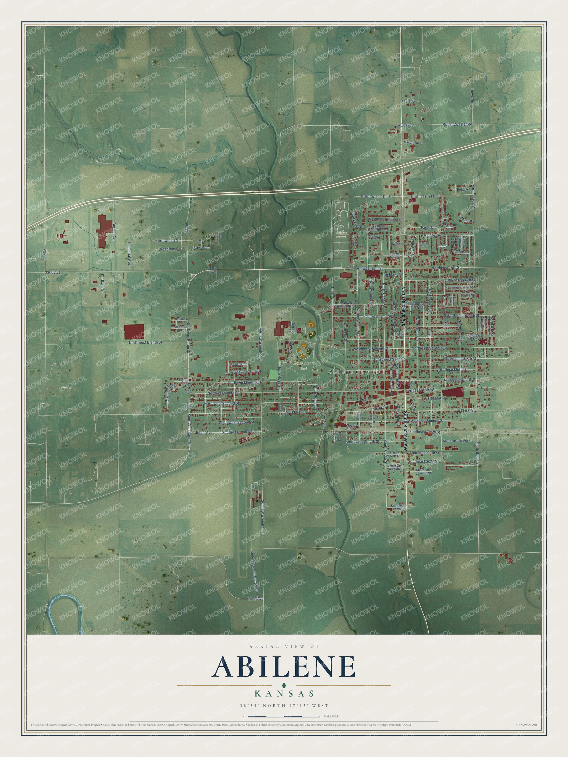 Watermarked full-map preview of Abilene, Kansas