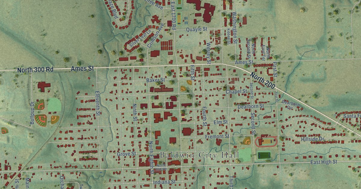 Map of Baldwin City, Kansas in 2026