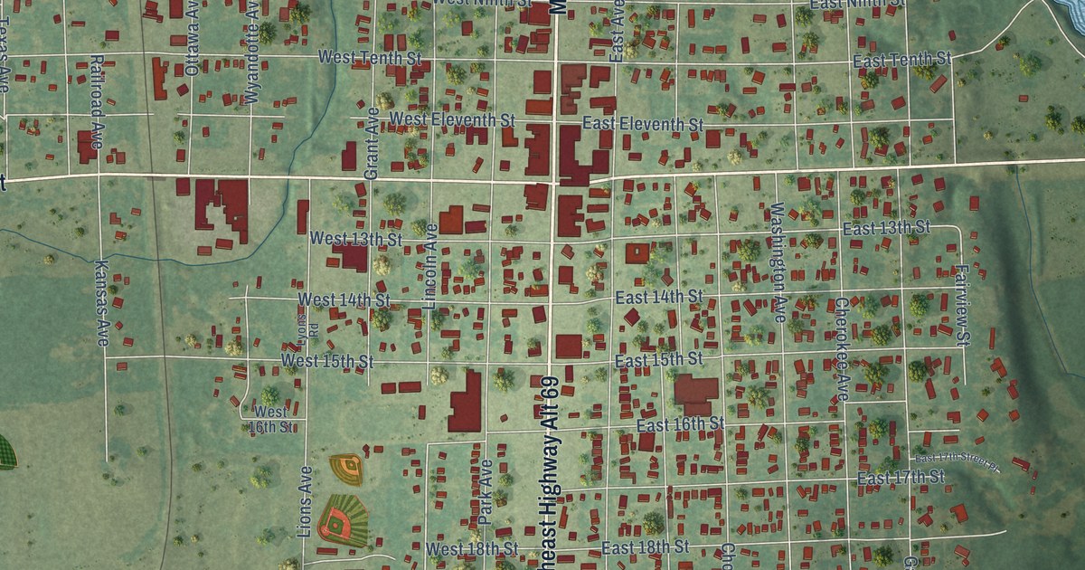 Map of Baxter Springs, Kansas in 2026