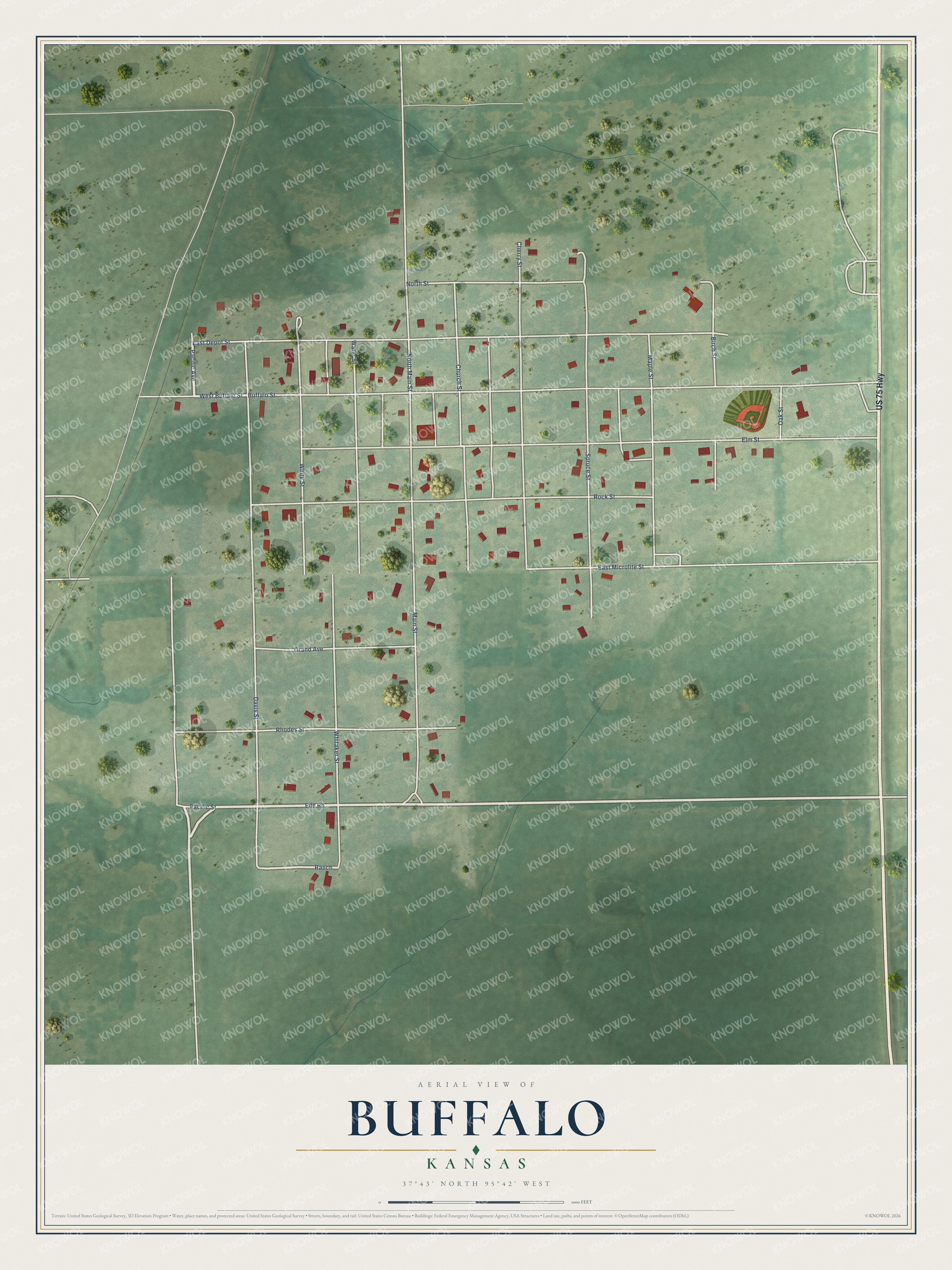 Watermarked full-map preview of Buffalo, Kansas