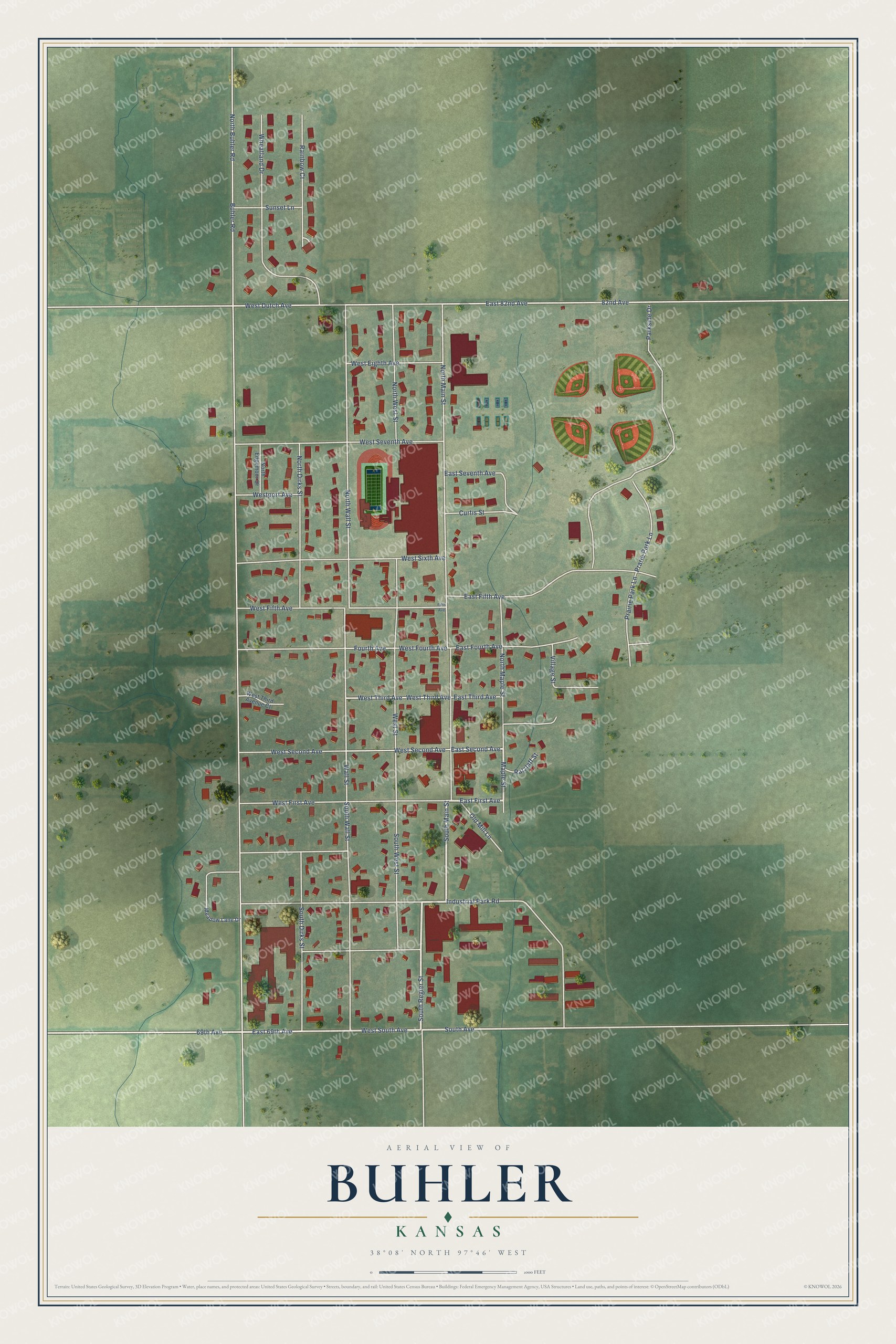 Watermarked full-map preview of Buhler, Kansas