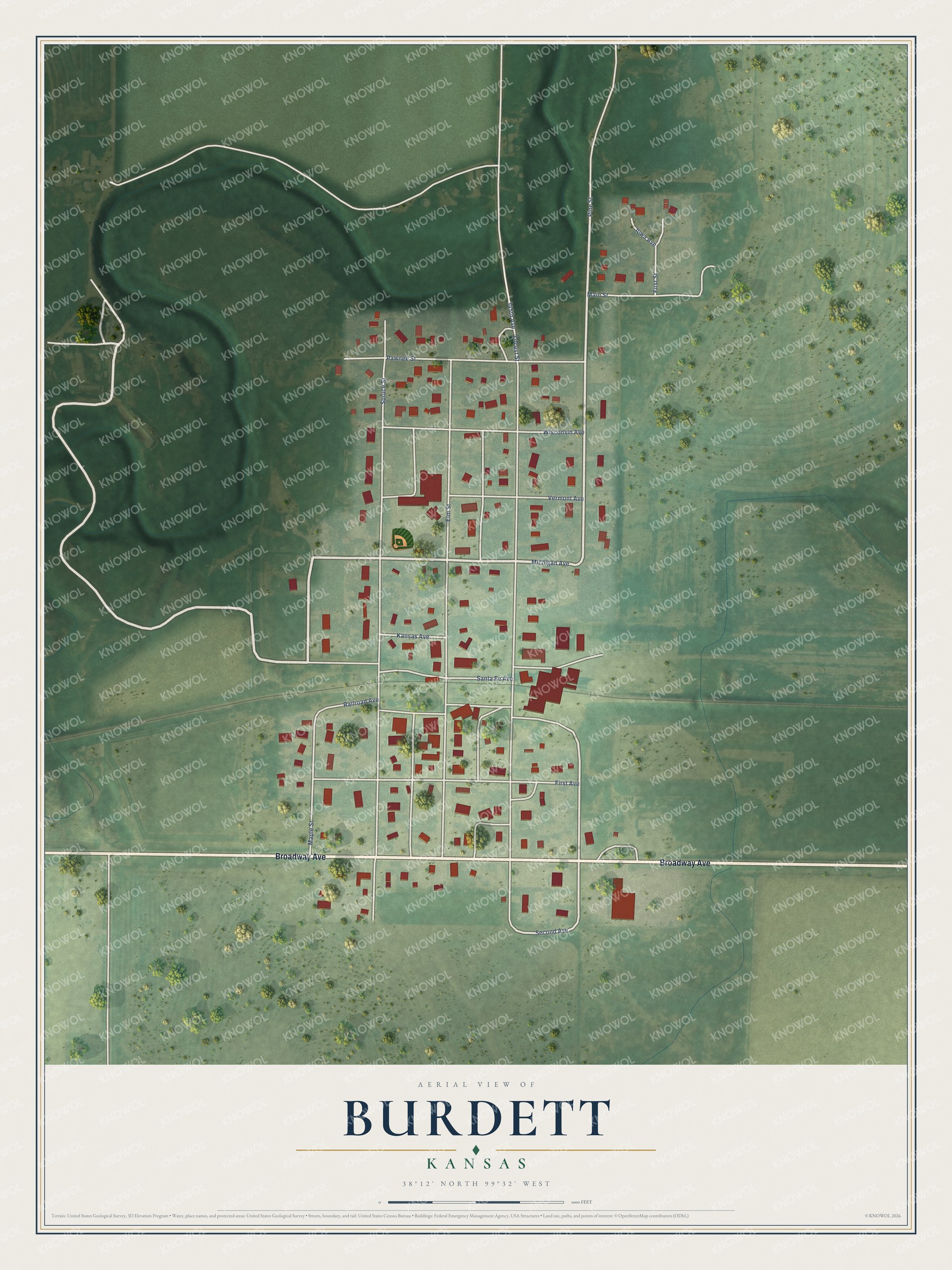Watermarked full-map preview of Burdett, Kansas