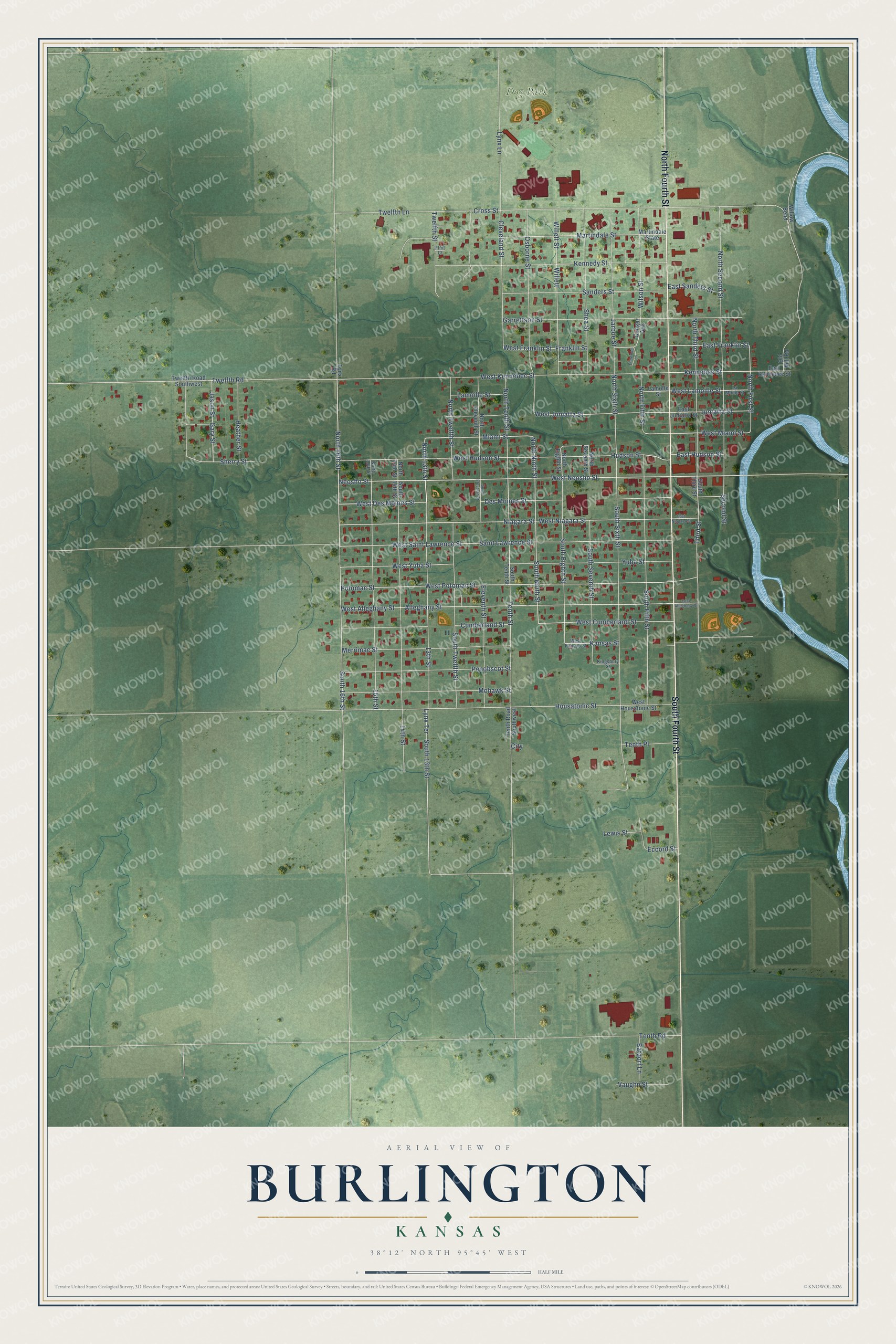 Watermarked full-map preview of Burlington, Kansas