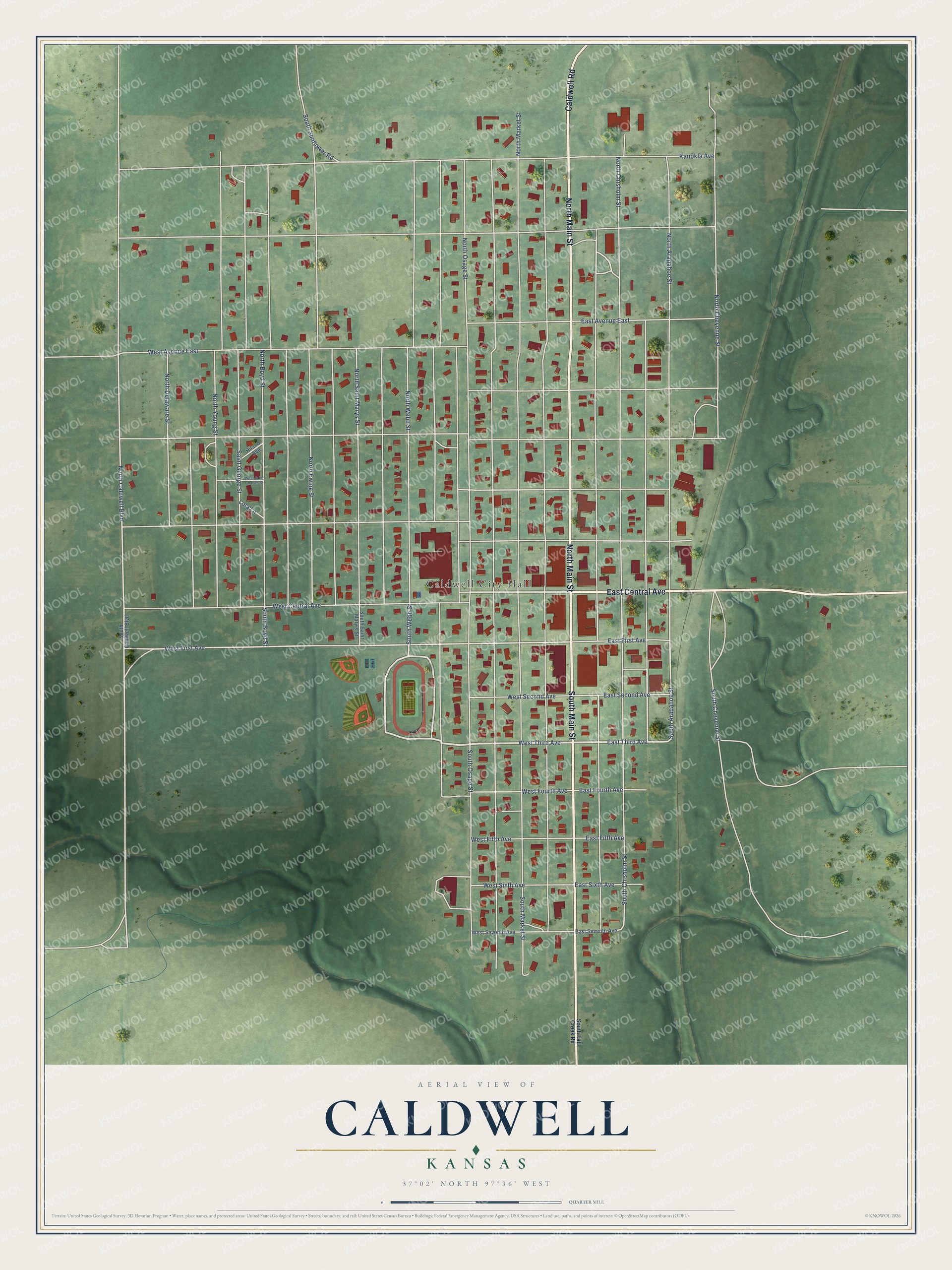 Watermarked full-map preview of Caldwell, Kansas