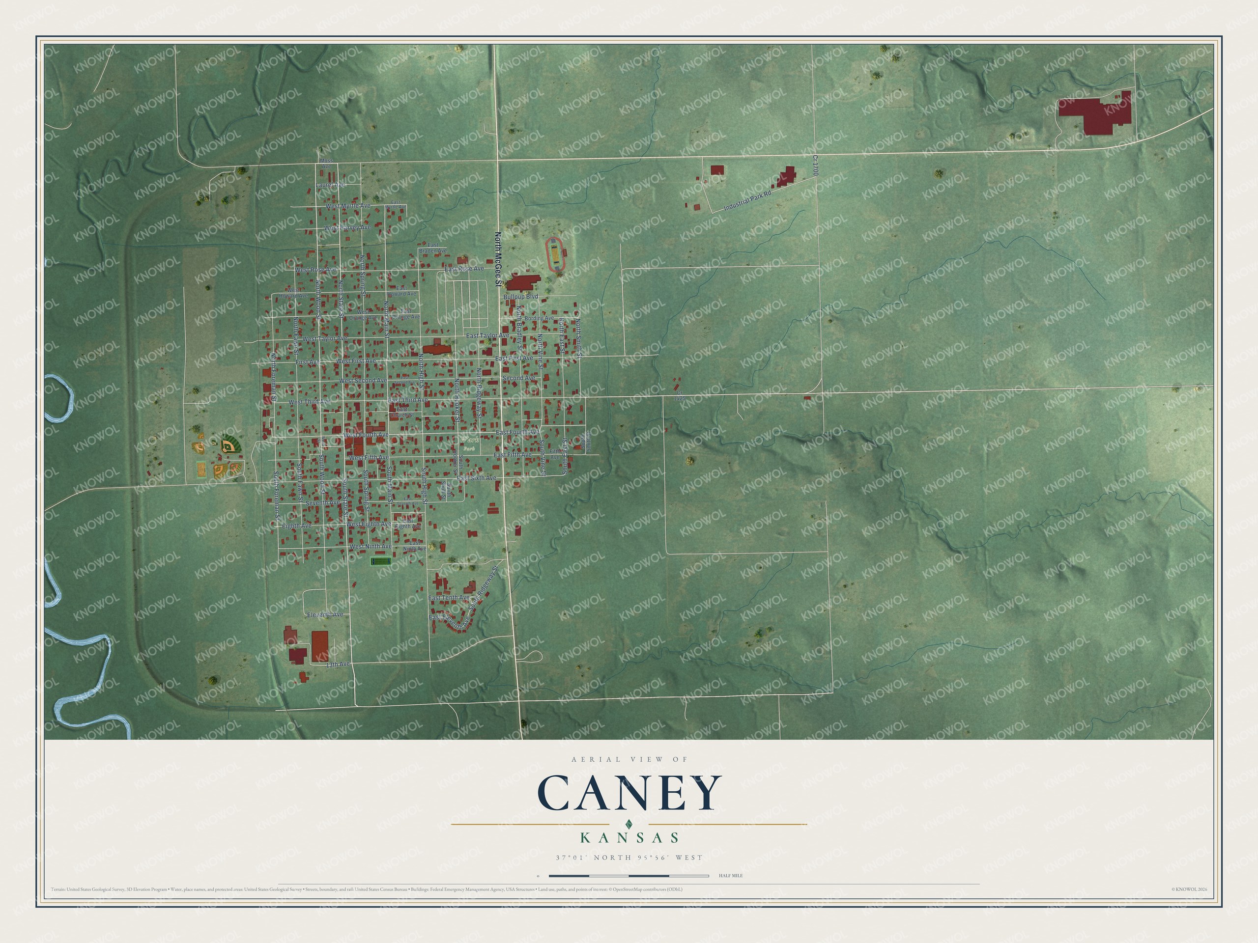 Watermarked full-map preview of Caney, Kansas