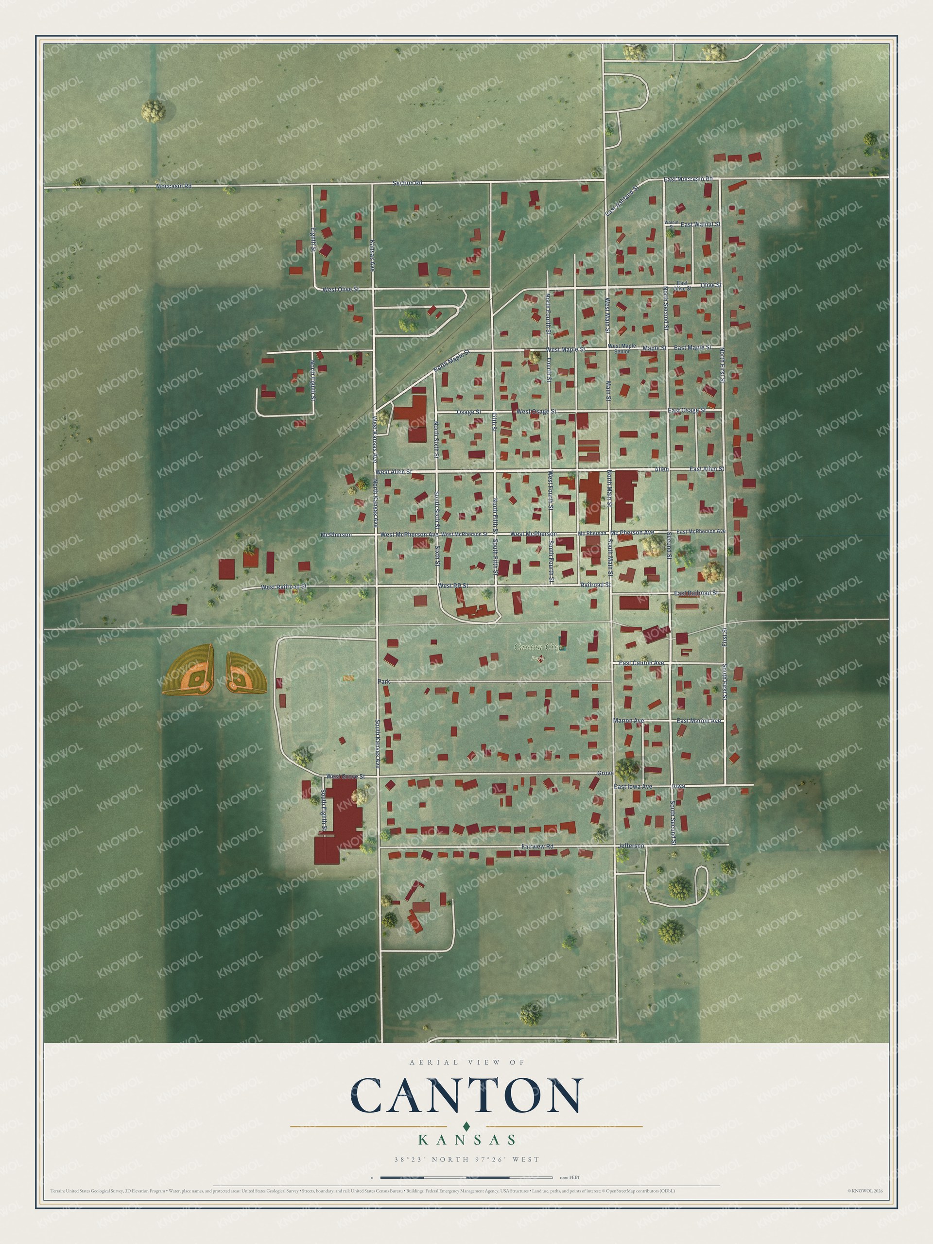 Watermarked full-map preview of Canton, Kansas